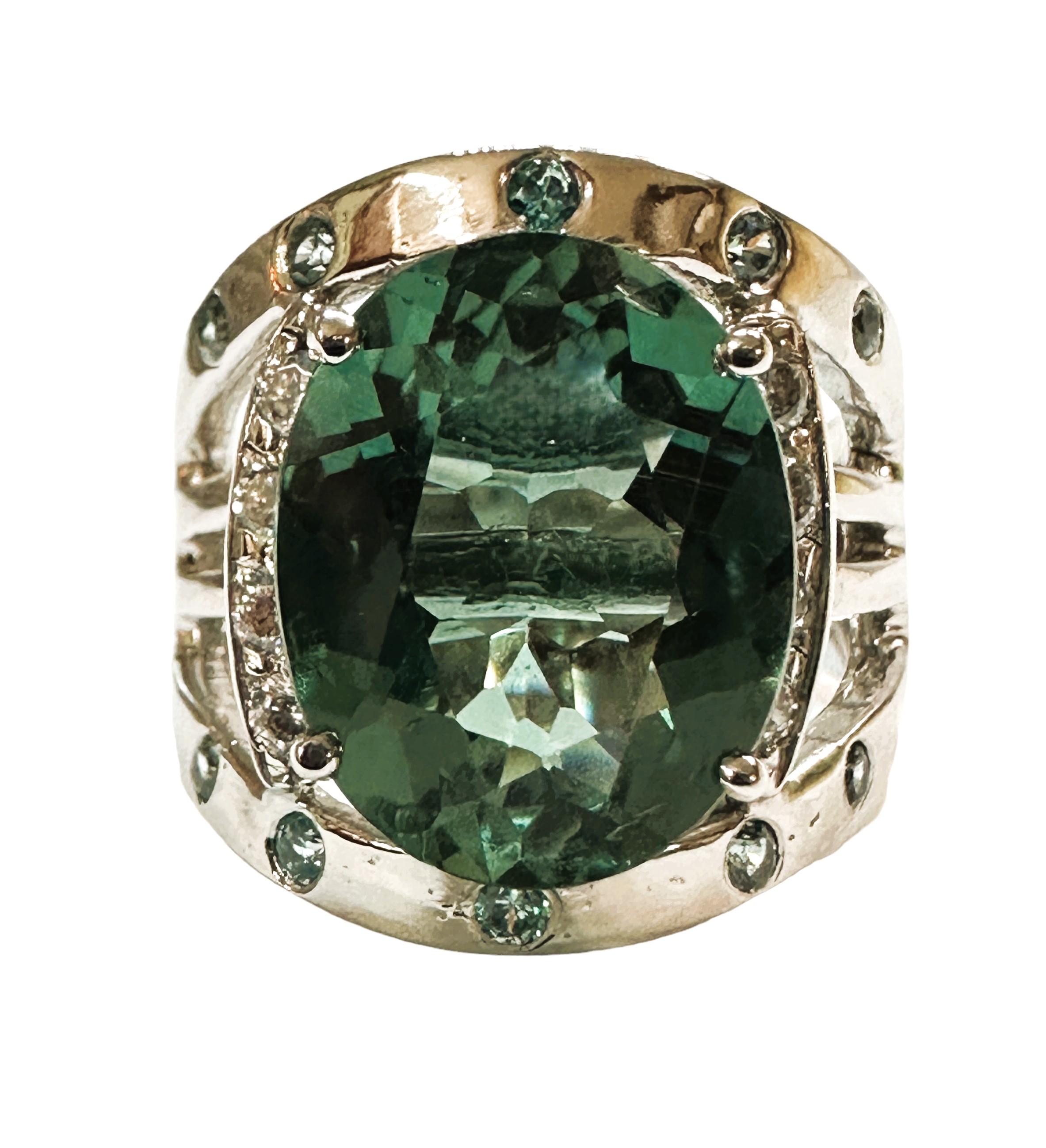 Neuer Santa Maria 4,90 Karat Bluish Green Aquamarin & Blauer Saphir Sterling Ring (Art déco)