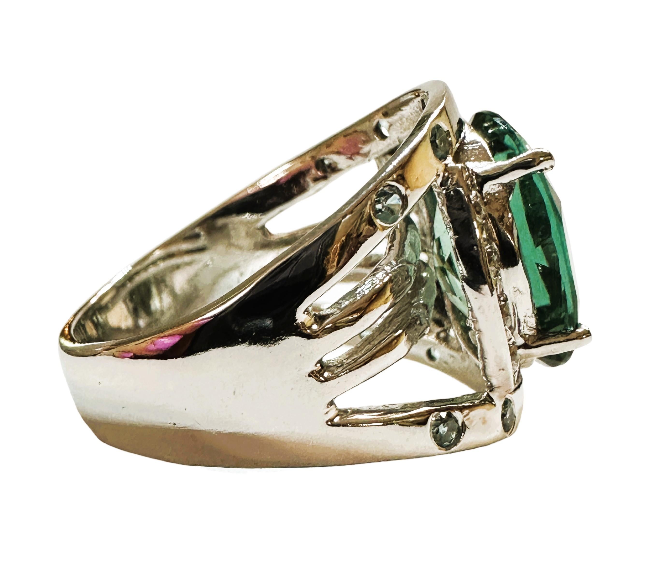 Neuer Santa Maria 4,90 Karat Bluish Green Aquamarin & Blauer Saphir Sterling Ring im Zustand „Neu“ in Eagan, MN