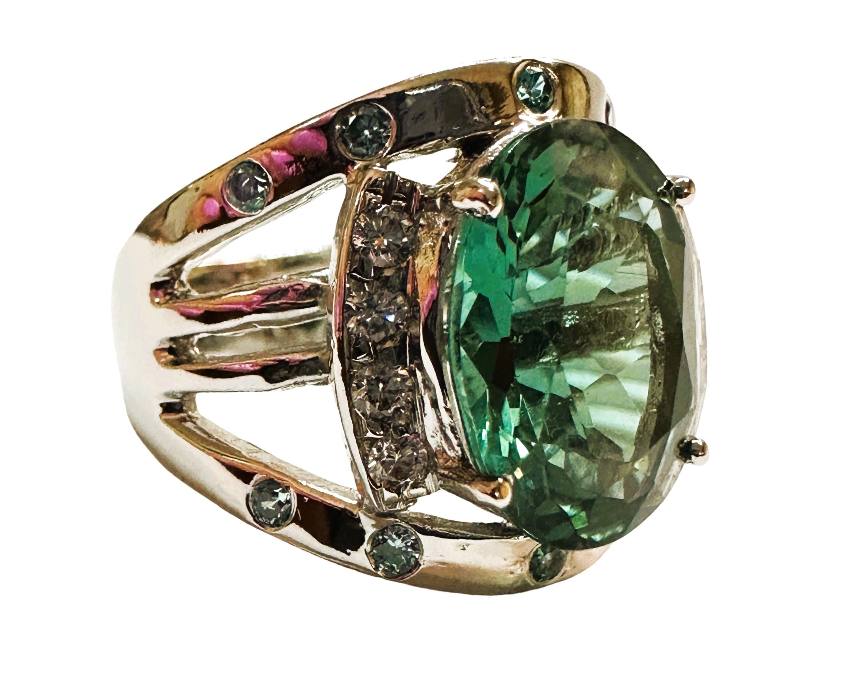 Neuer Santa Maria 4,90 Karat Bluish Green Aquamarin & Blauer Saphir Sterling Ring Damen