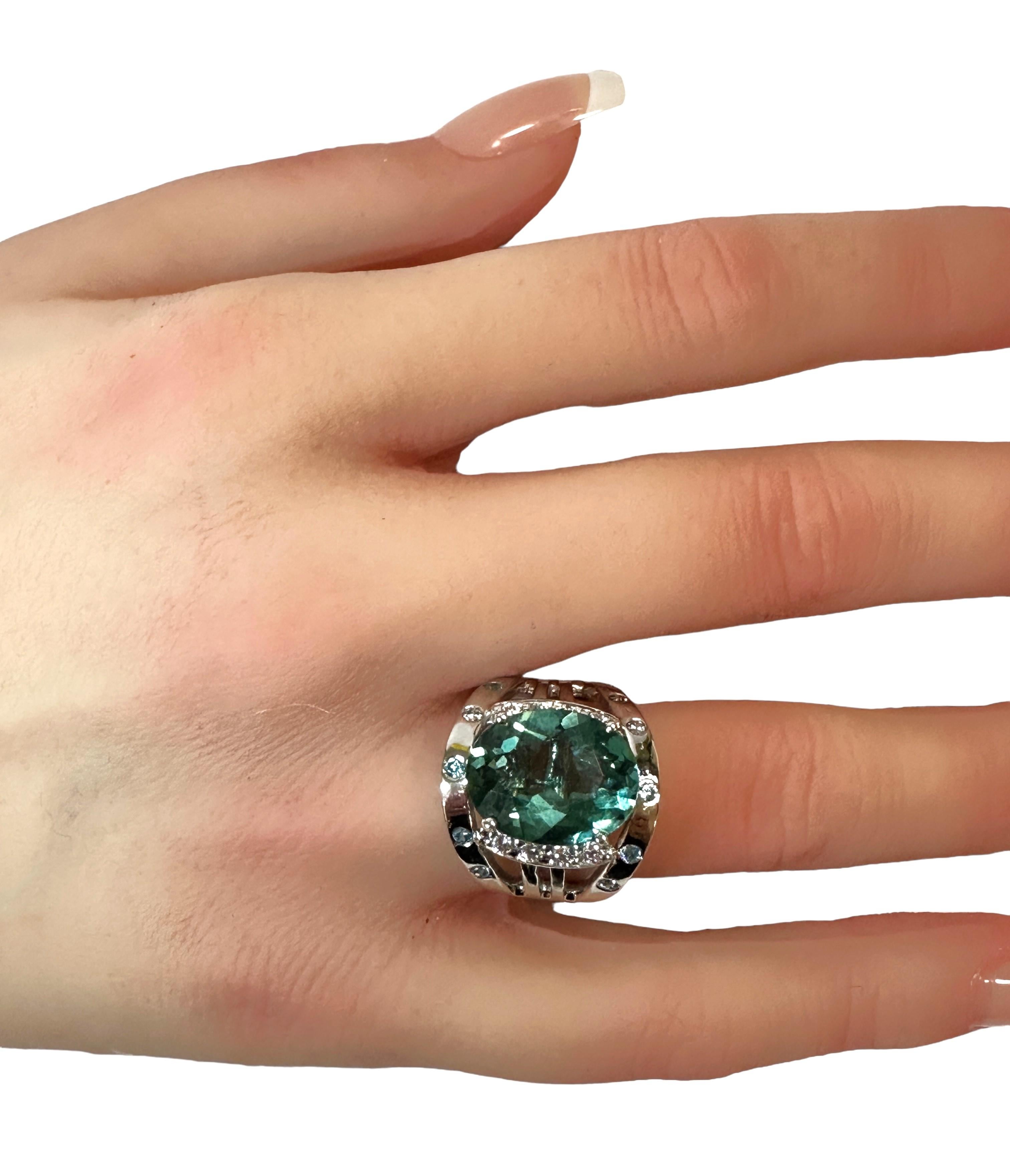 Neuer Santa Maria 4,90 Karat Bluish Green Aquamarin & Blauer Saphir Sterling Ring 2