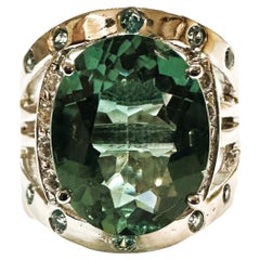 New Santa Maria 4.90 Ct Bluish Green Aquamarine & Blue Sapphire Sterling Ring 