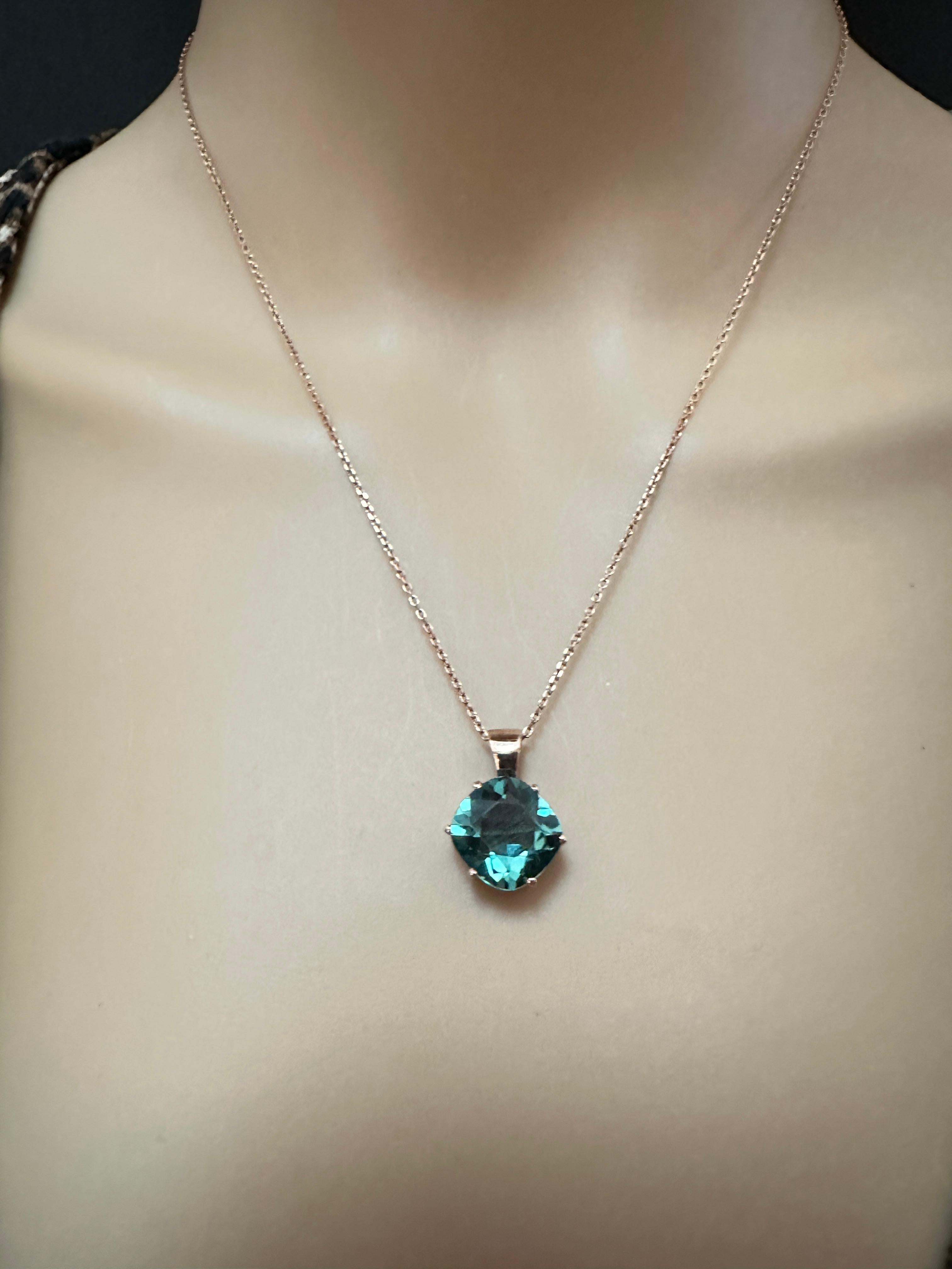 New Santa Maria 5.90 ct Greenish Blue Aquamarine RGold Plated Sterling Necklace 1