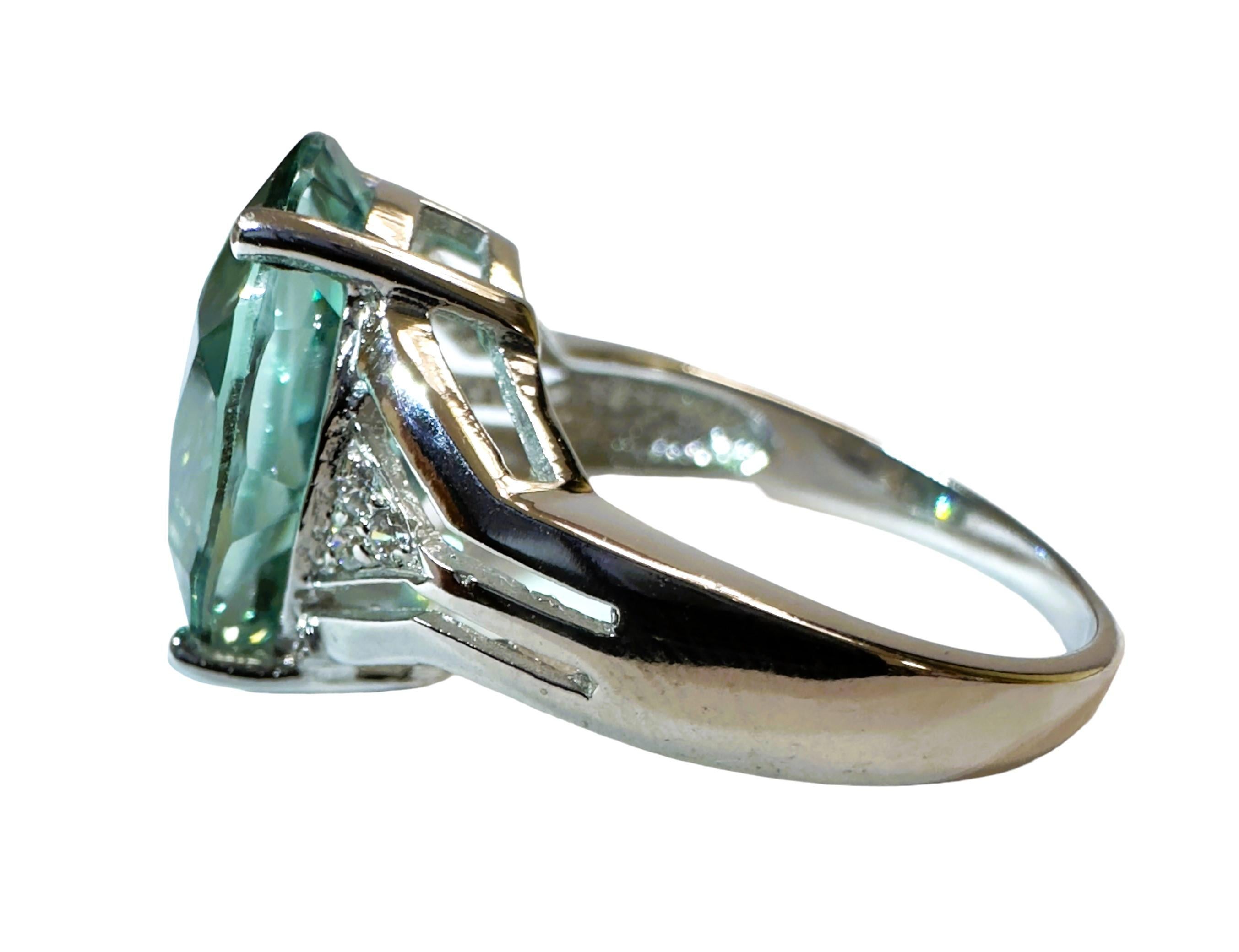 Art Deco New Santa Maria 6.70 Ct Aquamarine & White Sapphire Sterling Ring  For Sale