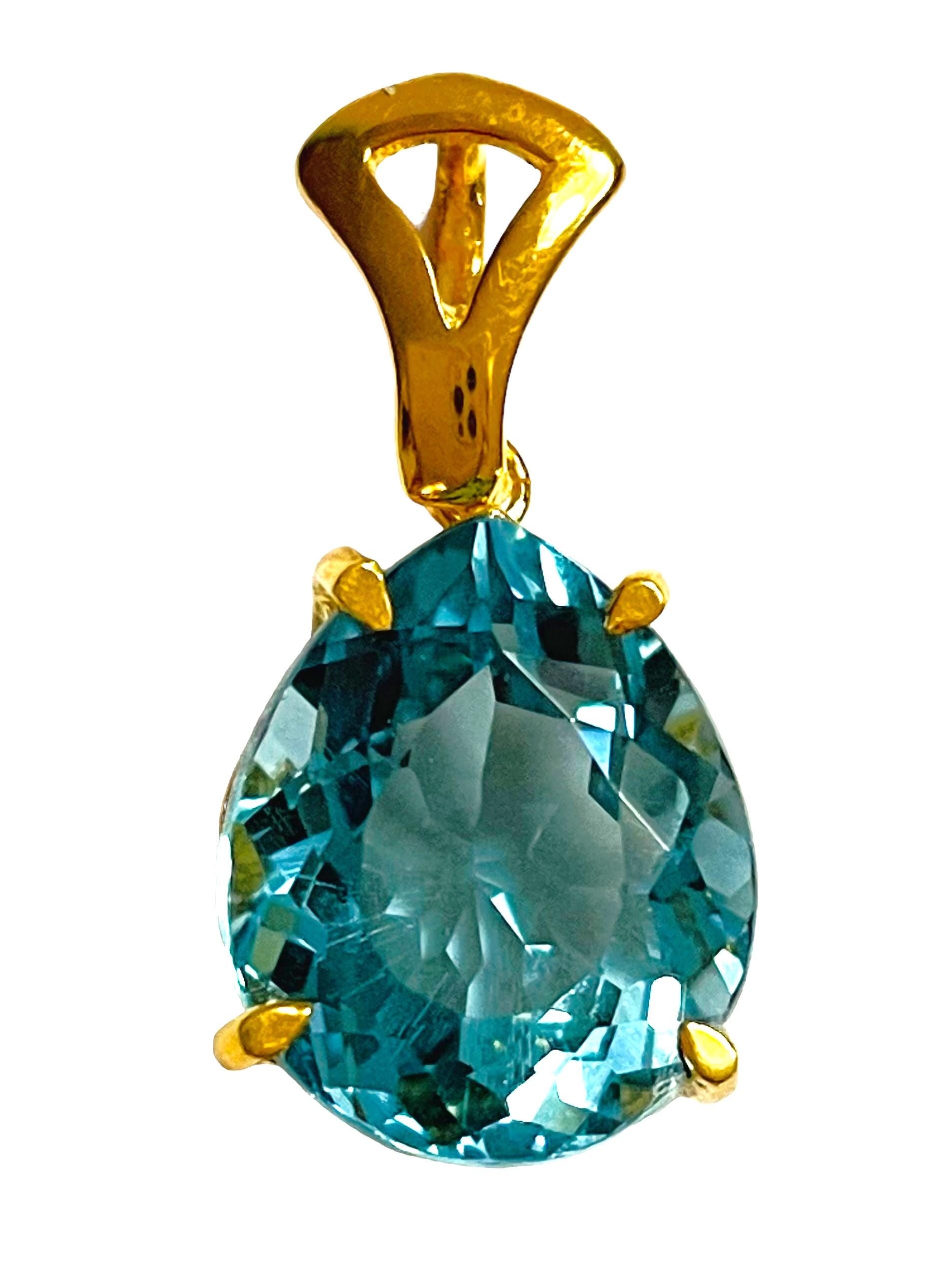 Art Deco New Santa Maria 7.3 Ct Pear Cut Aquamarine Rose Gold Plated Sterling Pendant