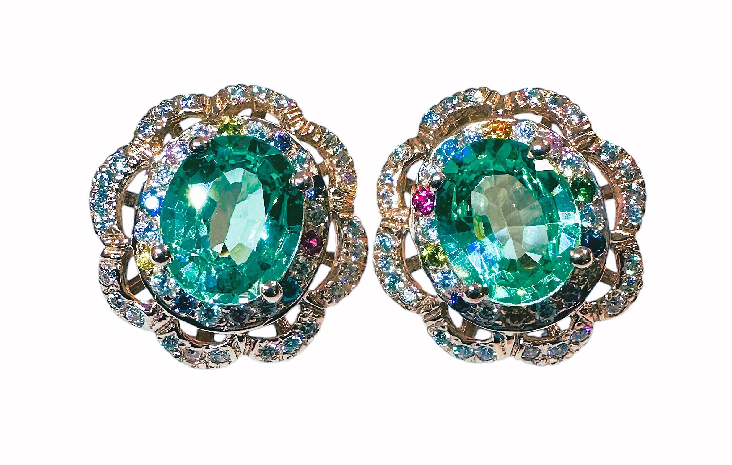 Art Deco New Santa Maria 8.5 ct Blue Tourmaline & Sapphire RGold Plated Sterling Earrings For Sale