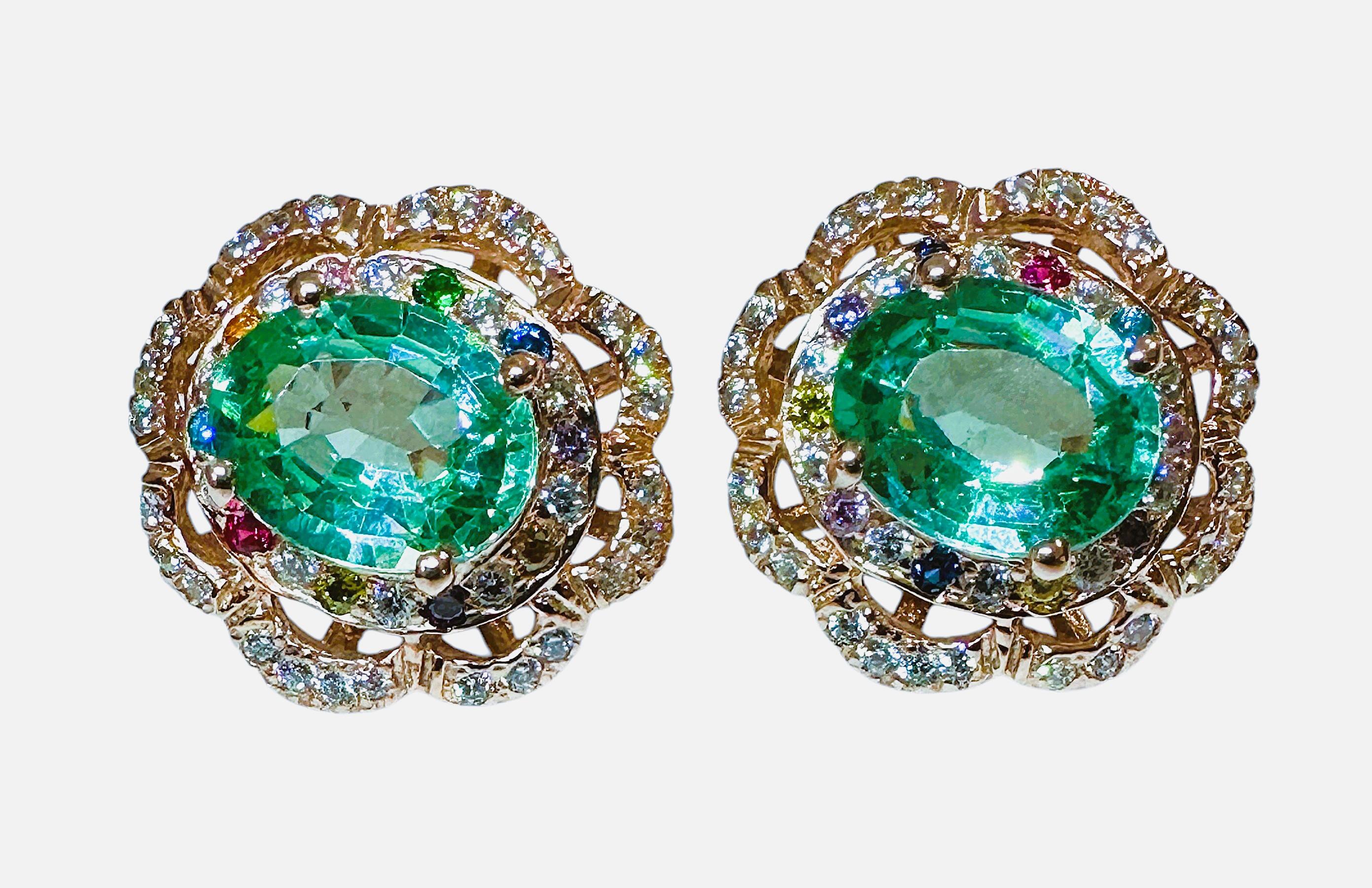 New Santa Maria 8.5 ct Blue Tourmaline & Sapphire RGold Plated Sterling Earrings In New Condition For Sale In Eagan, MN