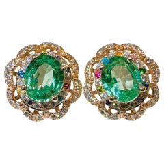 New Santa Maria 8.5 ct Blue Tourmaline & Sapphire RGold Plated Sterling Earrings