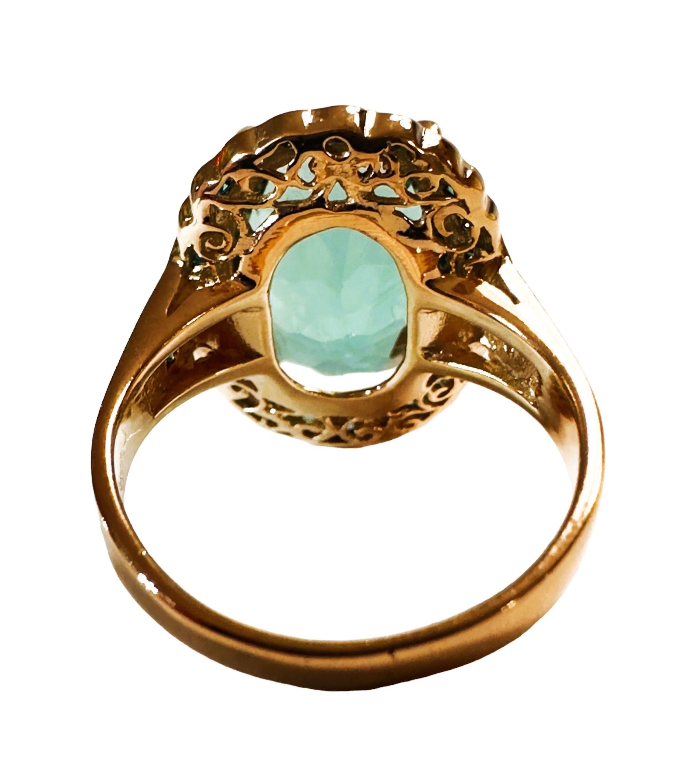 Art Deco New Santa Maria 8.60 Ct Aquamarine & Sapphire RGold Plated Sterling Ring  For Sale