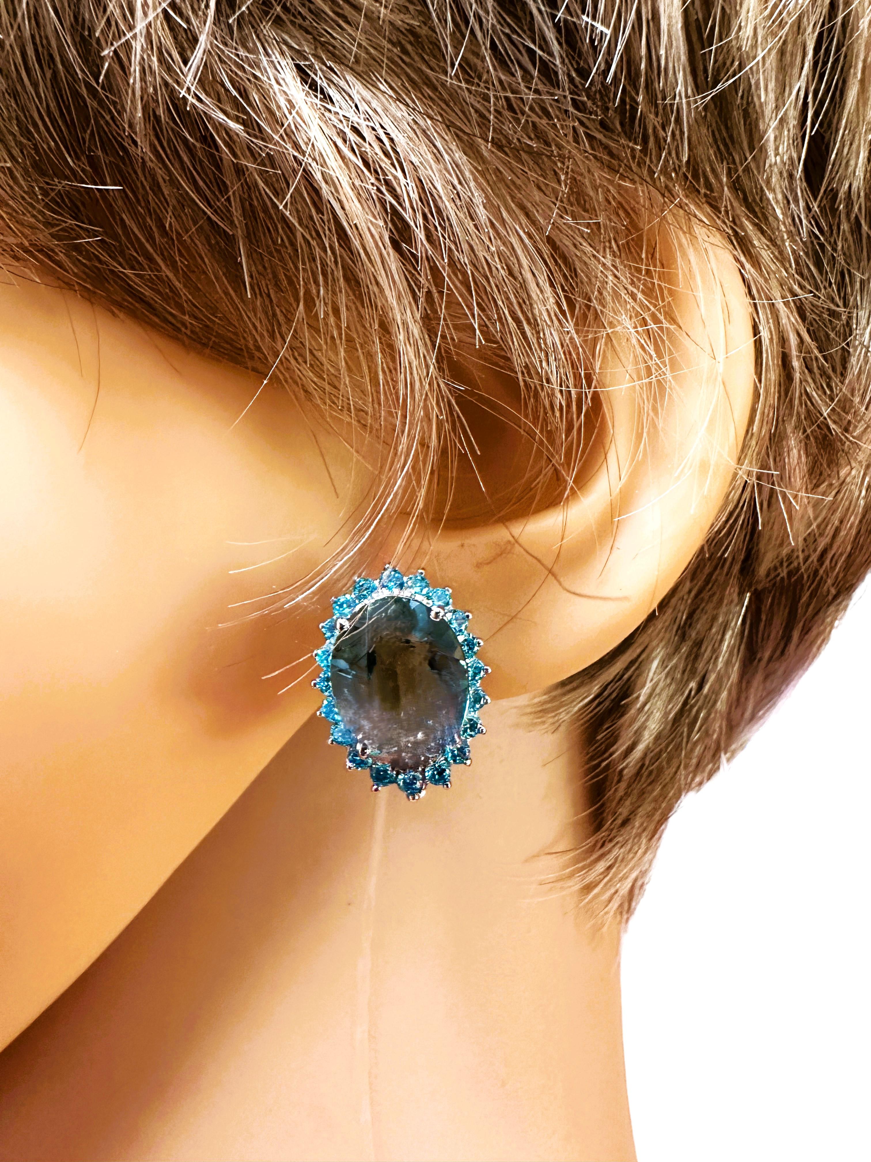 Art Deco New Santa Maria 9.0 ct Aquamarine & Neon Blue Sapphire Sterling Earrings