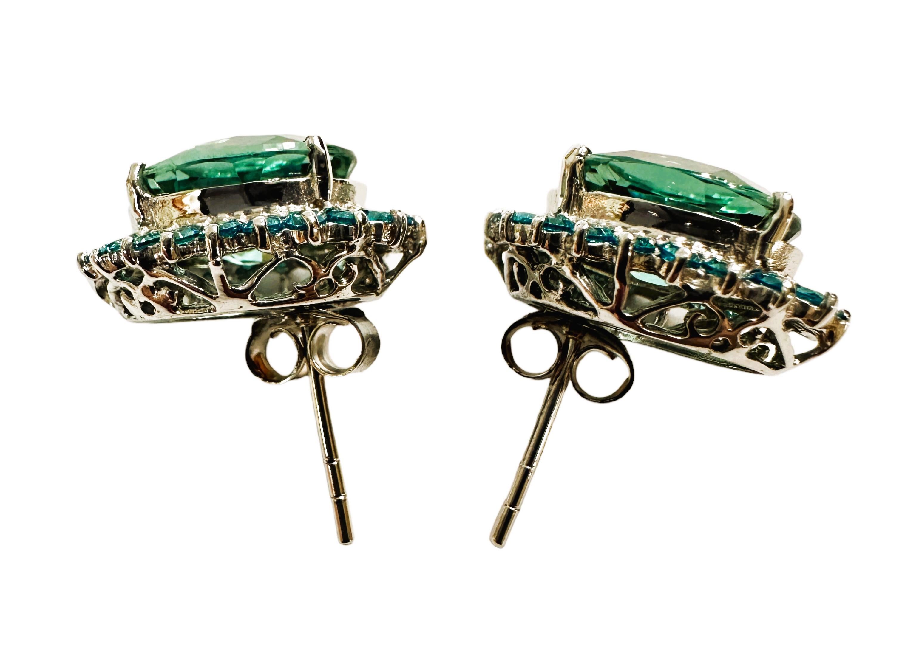 Women's New Santa Maria 9.0 ct Aquamarine & Neon Blue Sapphire Sterling Earrings