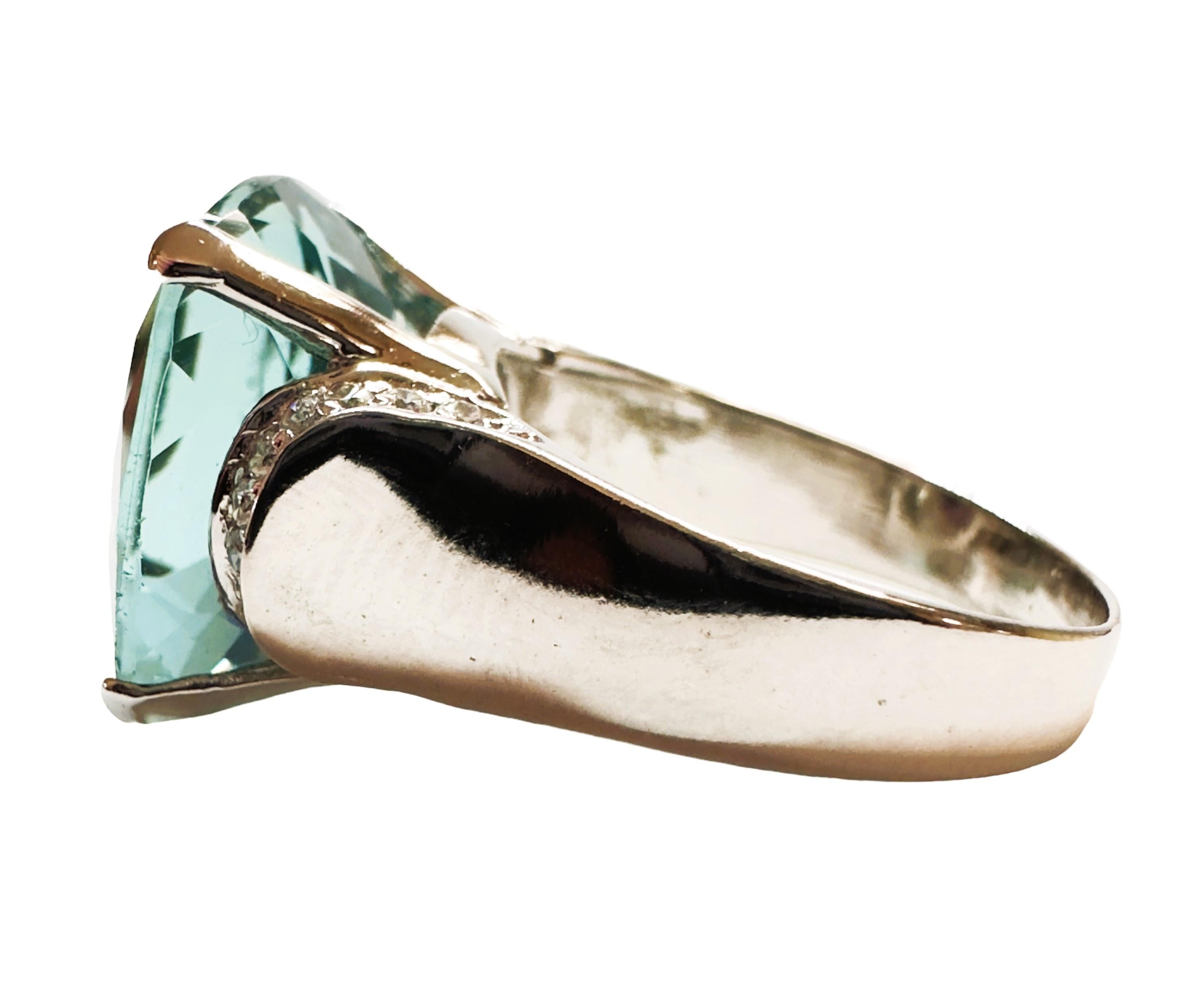 Art Deco New Santa Maria 9.0 Ct Aquamarine & White Sapphire Sterling Ring 