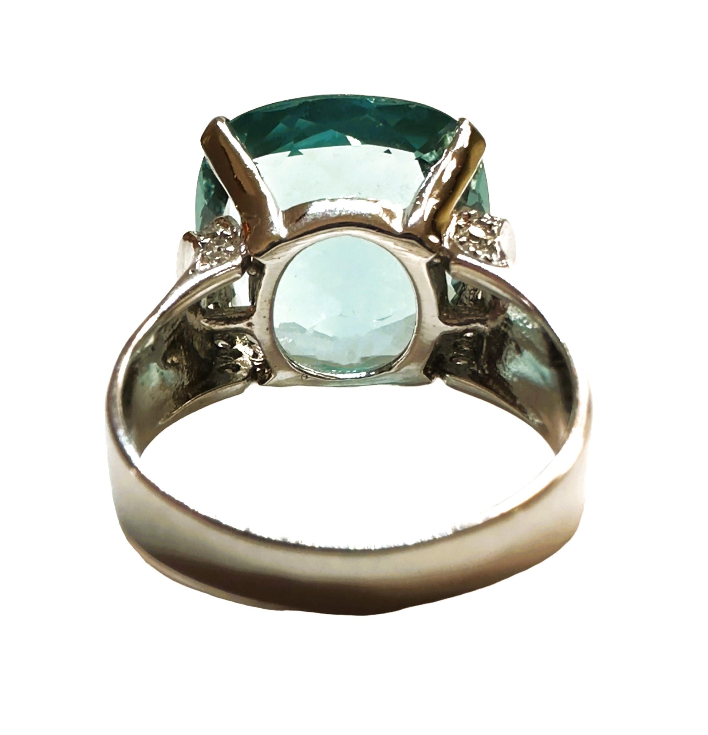 Princess Cut New Santa Maria 9.0 Ct Aquamarine & White Sapphire Sterling Ring 