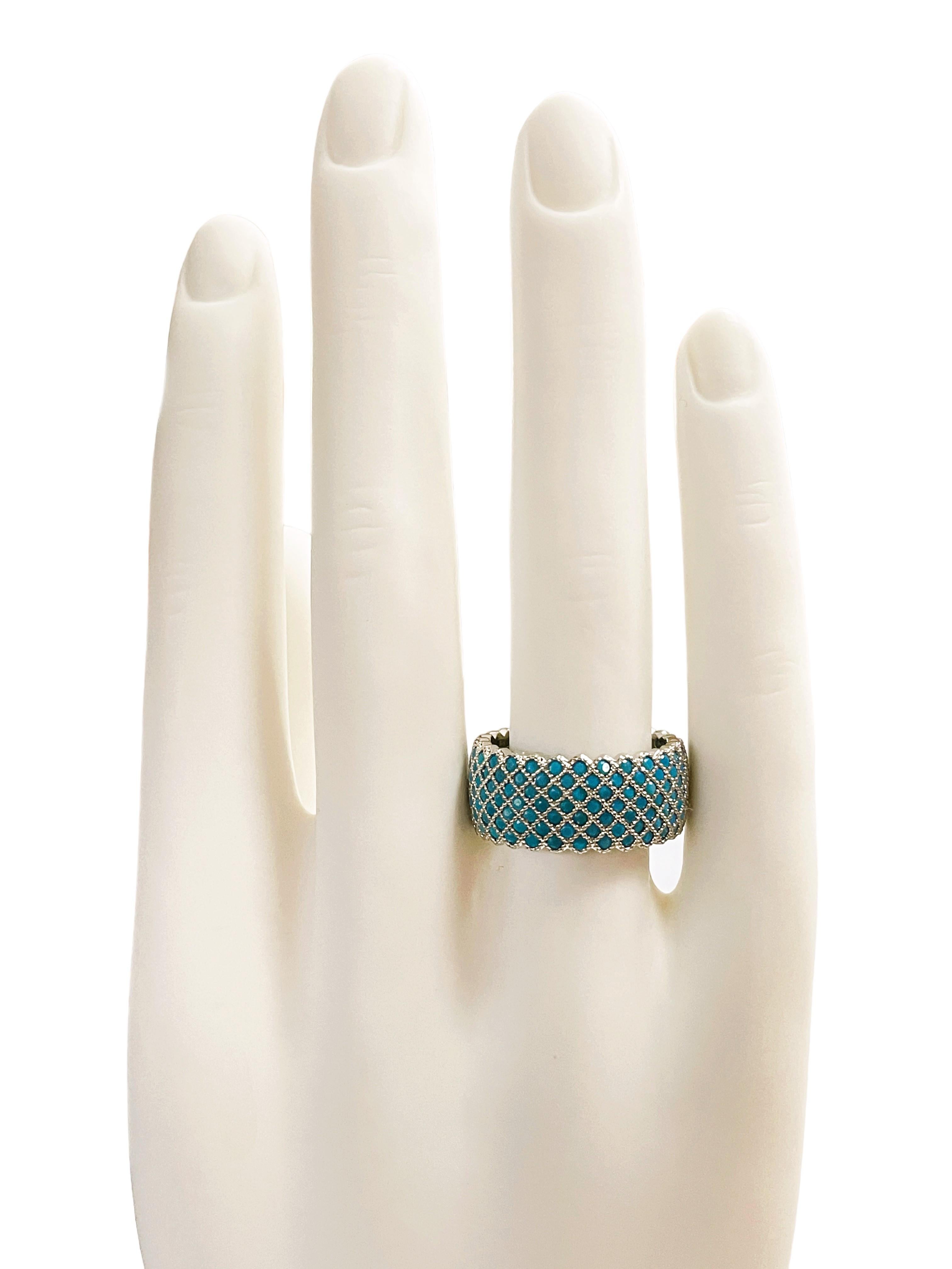 New Santa Maria Blue Paraiba Apatite Pave Sterling Ring In New Condition In Eagan, MN