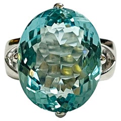 New Santa Maria Hand Cut 12.60 Ct Aquamarine Oval Sterling Ring Size 6.25