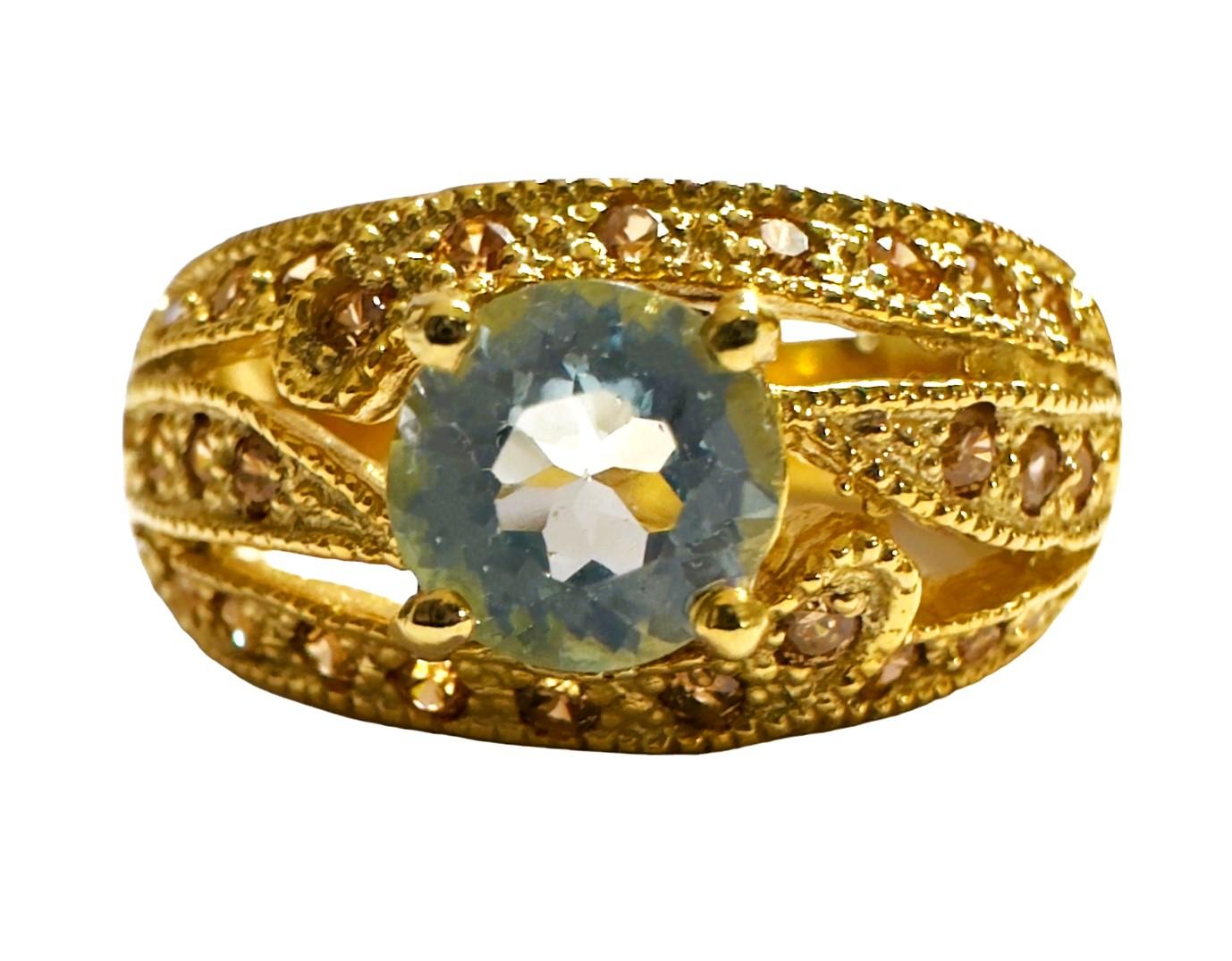 Women's New Santa Maria IF 1.0 Ct Aquamarine & Sapphire YGold Plated Sterling Ring