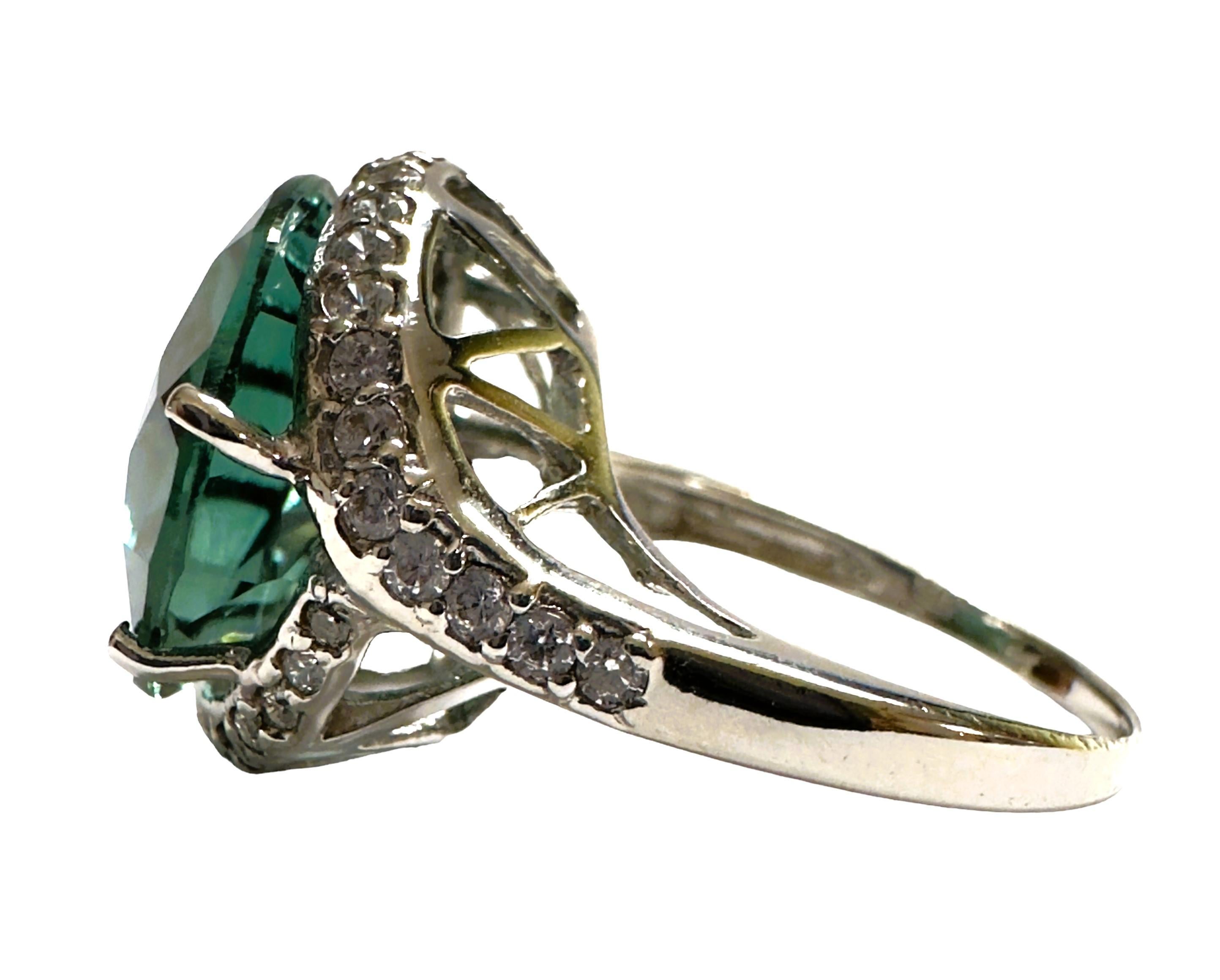 Art Deco New Santa Maria IF 10.2 Ct Aquamarine & Sapphire Sterling Ring 