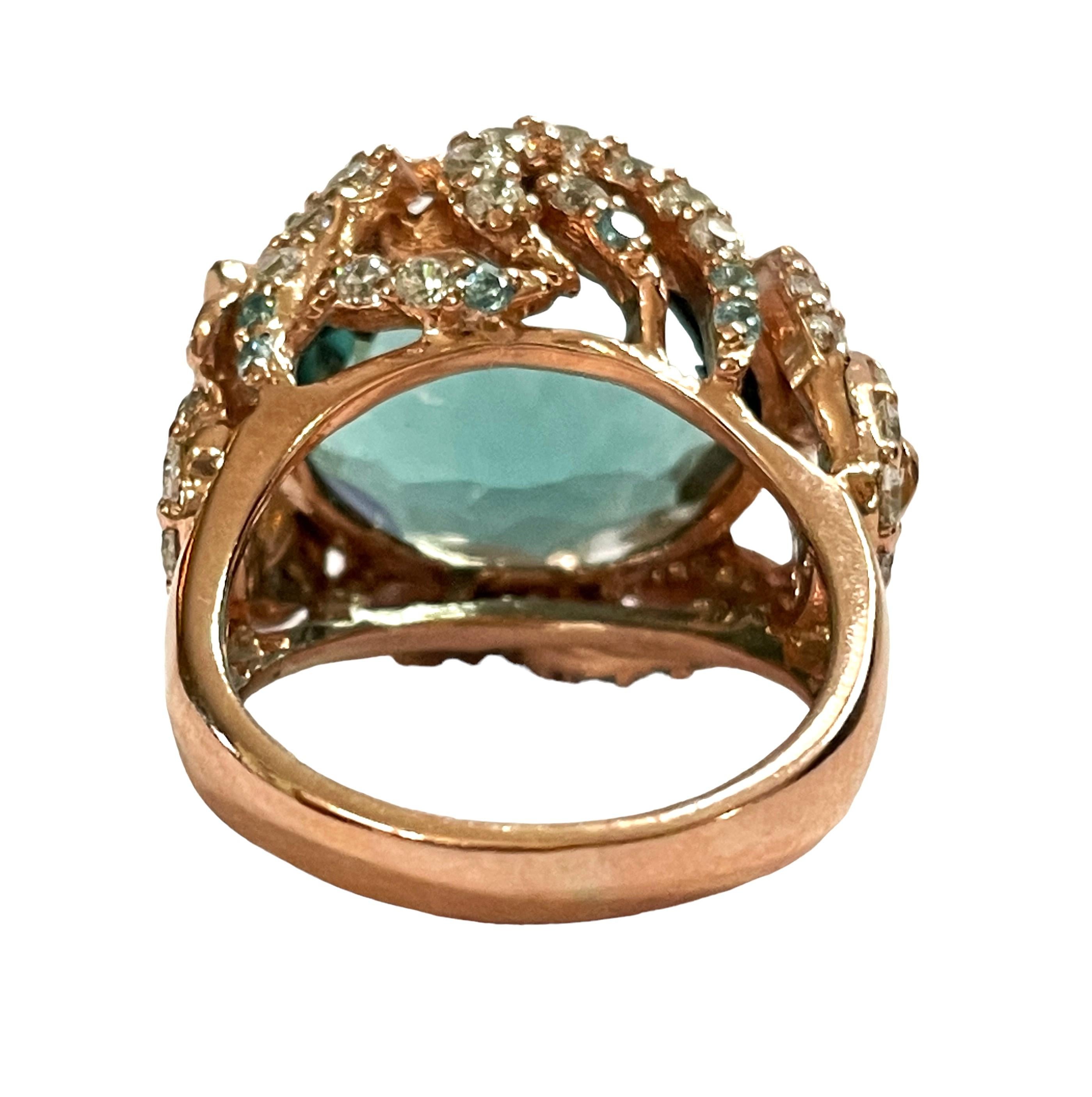 Art Deco New Santa Maria IF 10.3 Ct Aquamarine & Blue Sapphire RGold Plated Sterling Ring