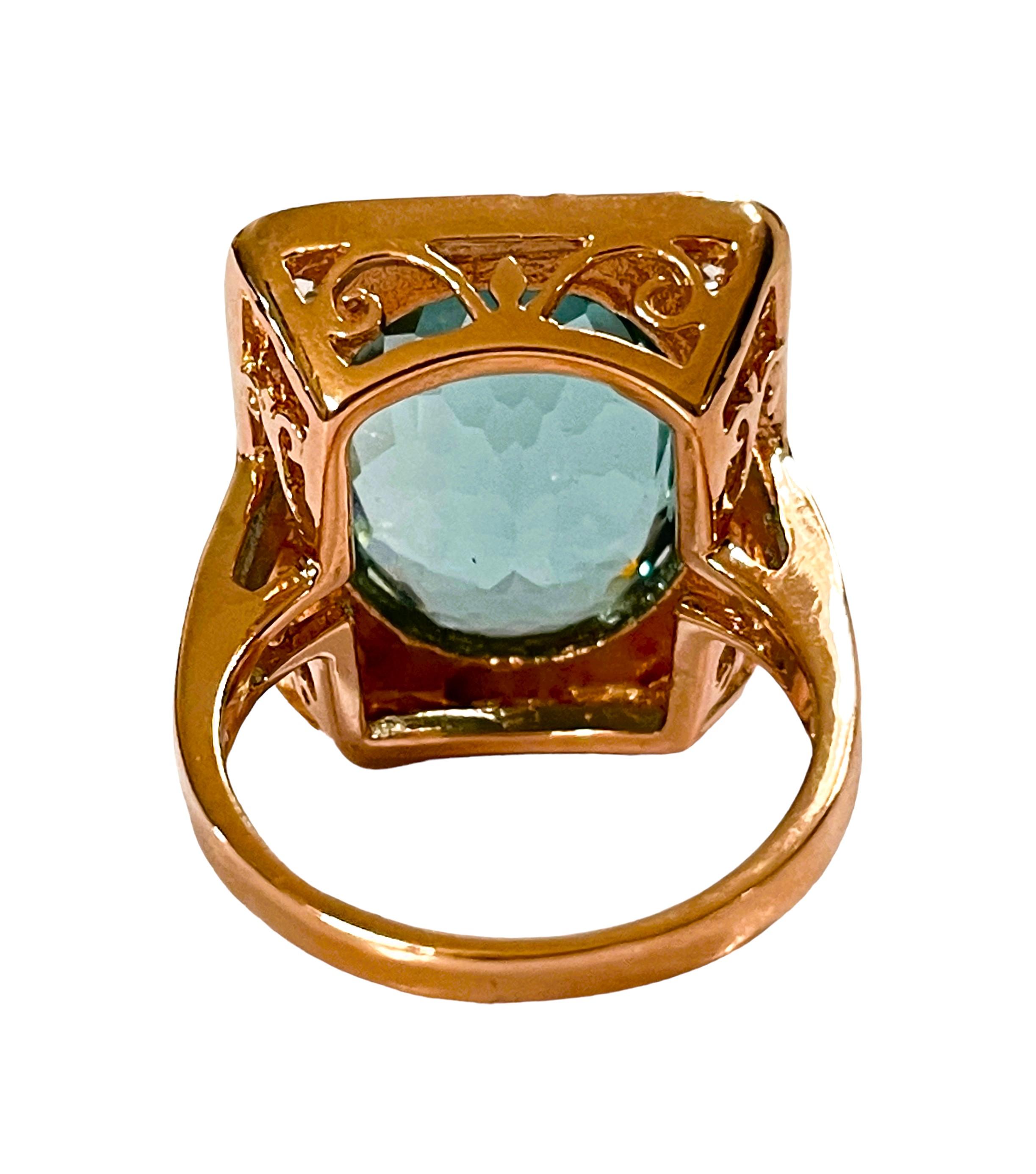 Art Deco New Santa Maria IF 10.5 Ct Aquamarine & Whit Sapphire Rgold Plated Sterling Ring