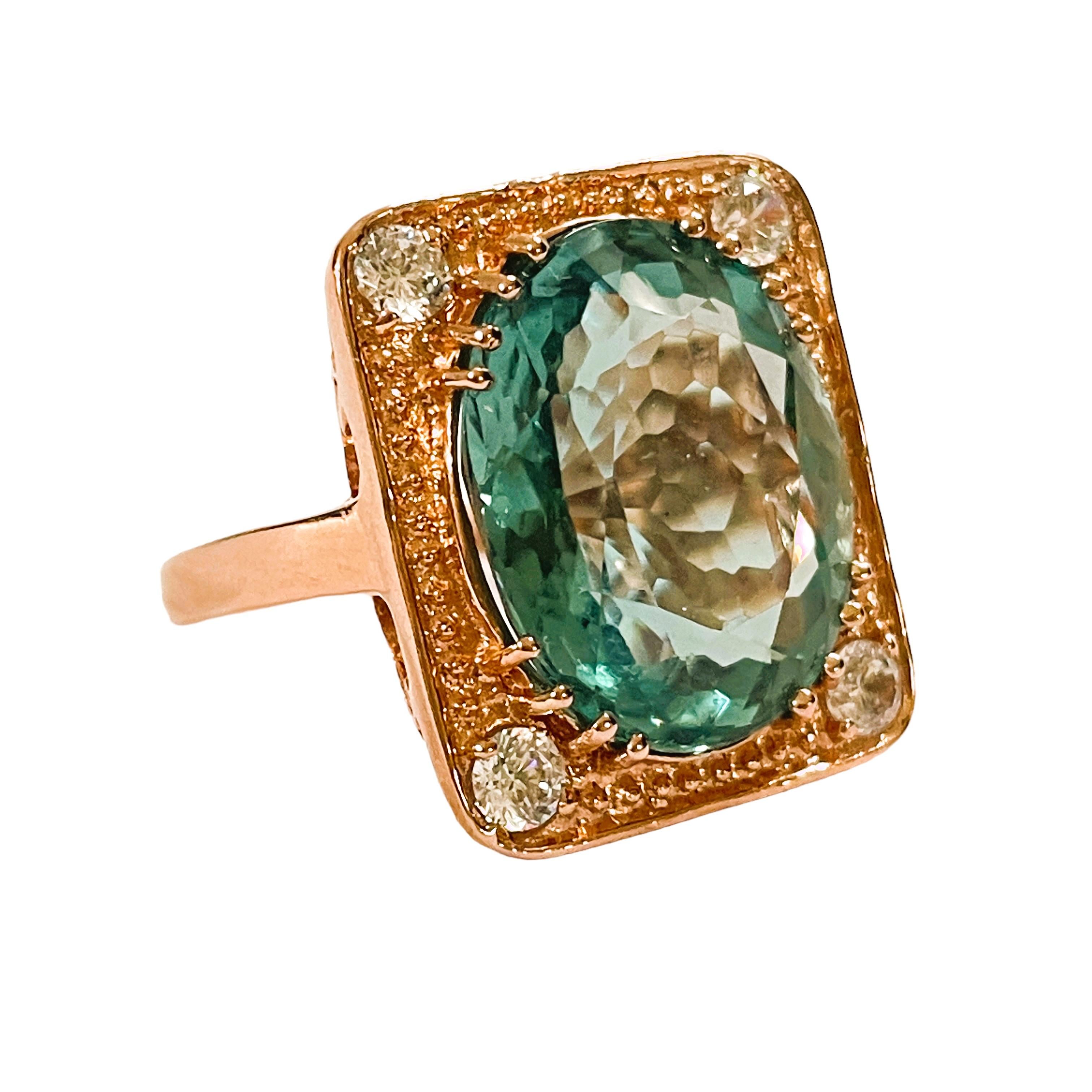 New Santa Maria IF 10.5 Ct Aquamarine & Whit Sapphire Rgold Plated Sterling Ring In New Condition In Eagan, MN