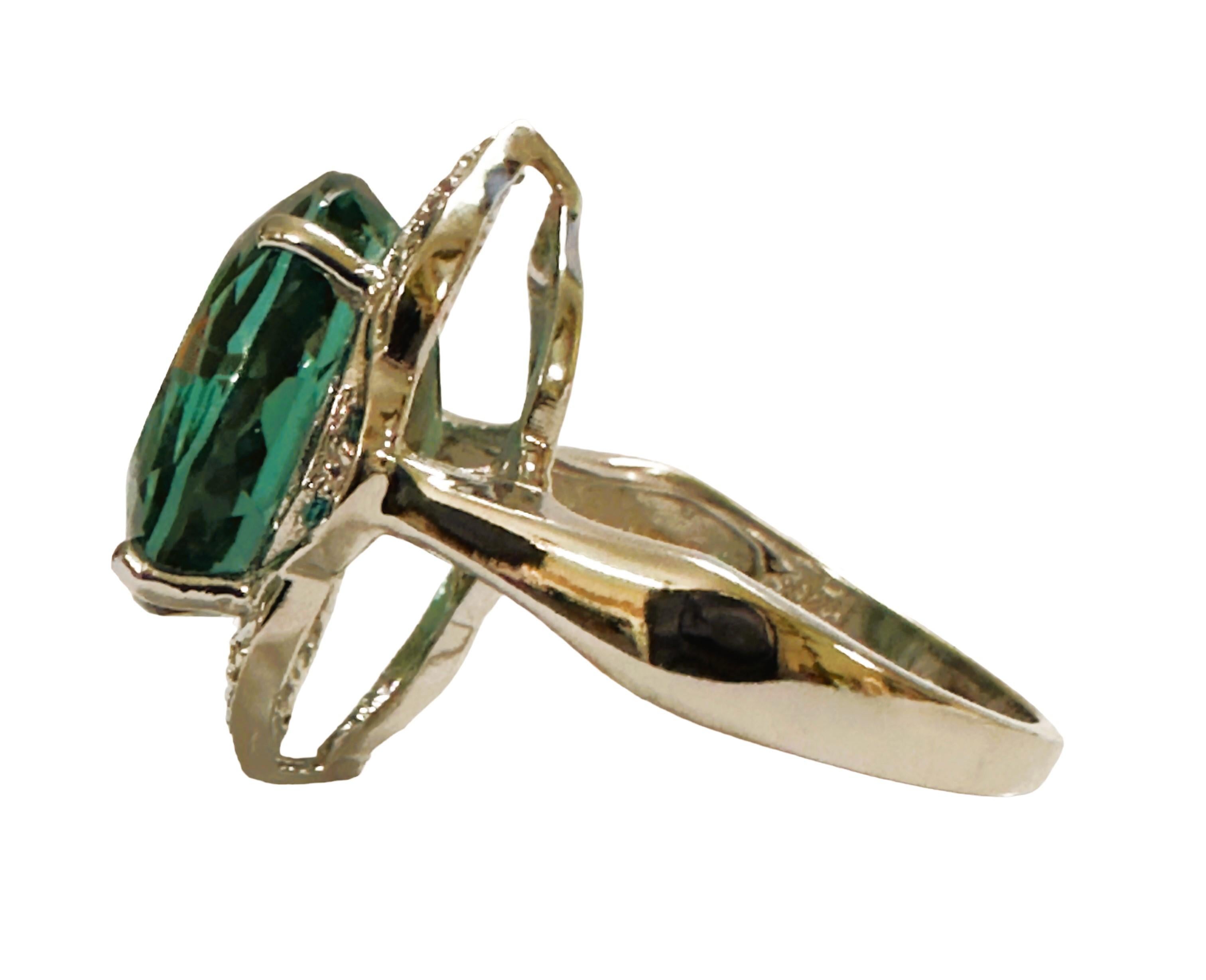 Art Deco New Santa Maria IF 10.90 Carat Aquamarine & Sapphire Sterling Ring