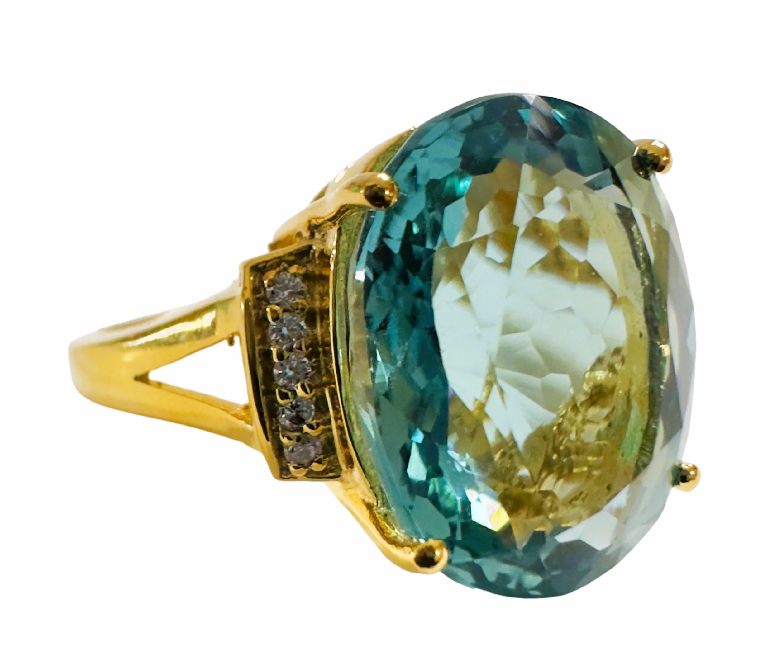 Women's New Santa Maria IF 11.60 Ct Aquamarine & Sapphire YGold Plated Sterling Ring  For Sale