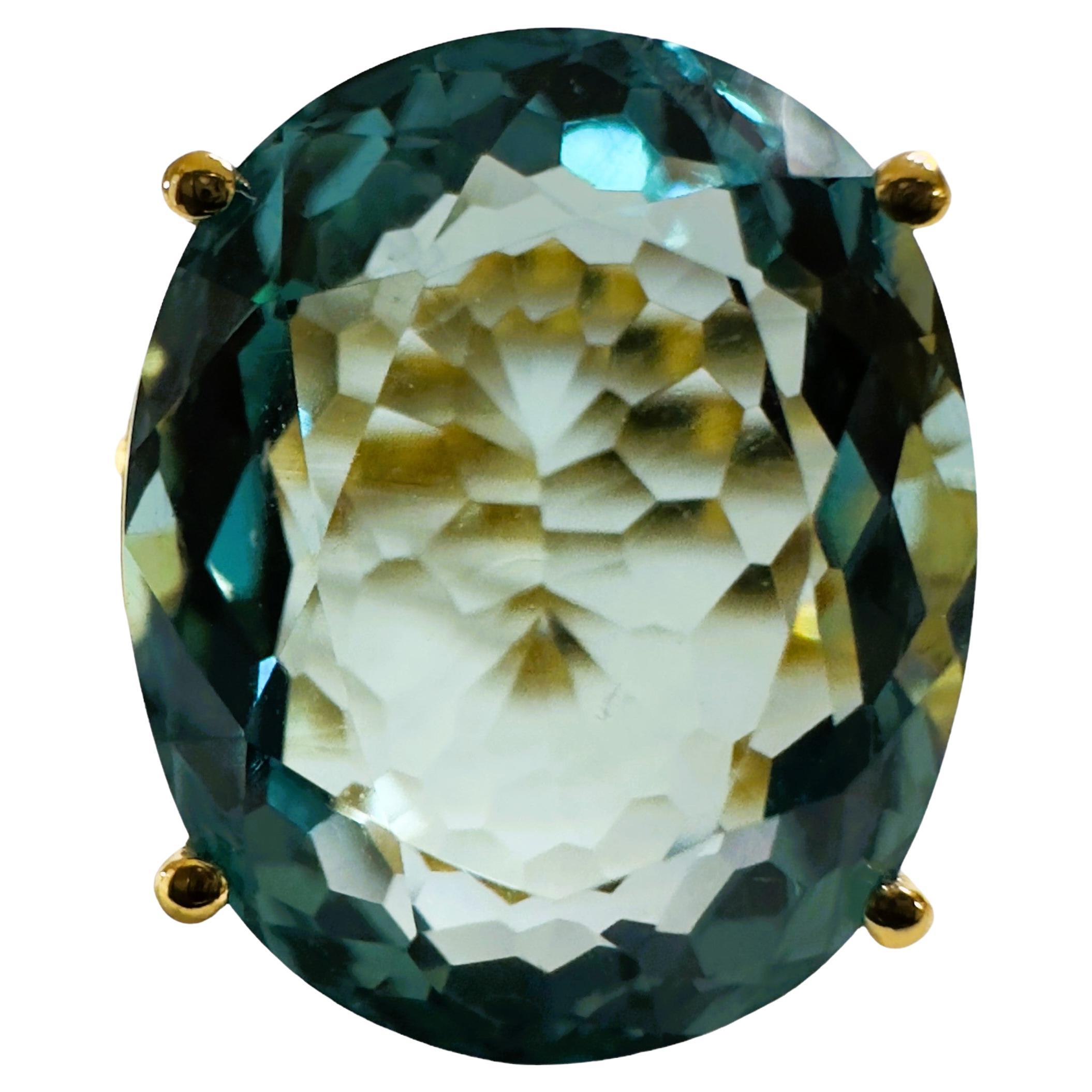 New Santa Maria IF 11.60 Ct Aquamarine & Sapphire YGold Plated Sterling Ring 