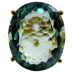 New Santa Maria IF 11.60 Ct Aquamarine & Sapphire YGold Plated Sterling Ring 