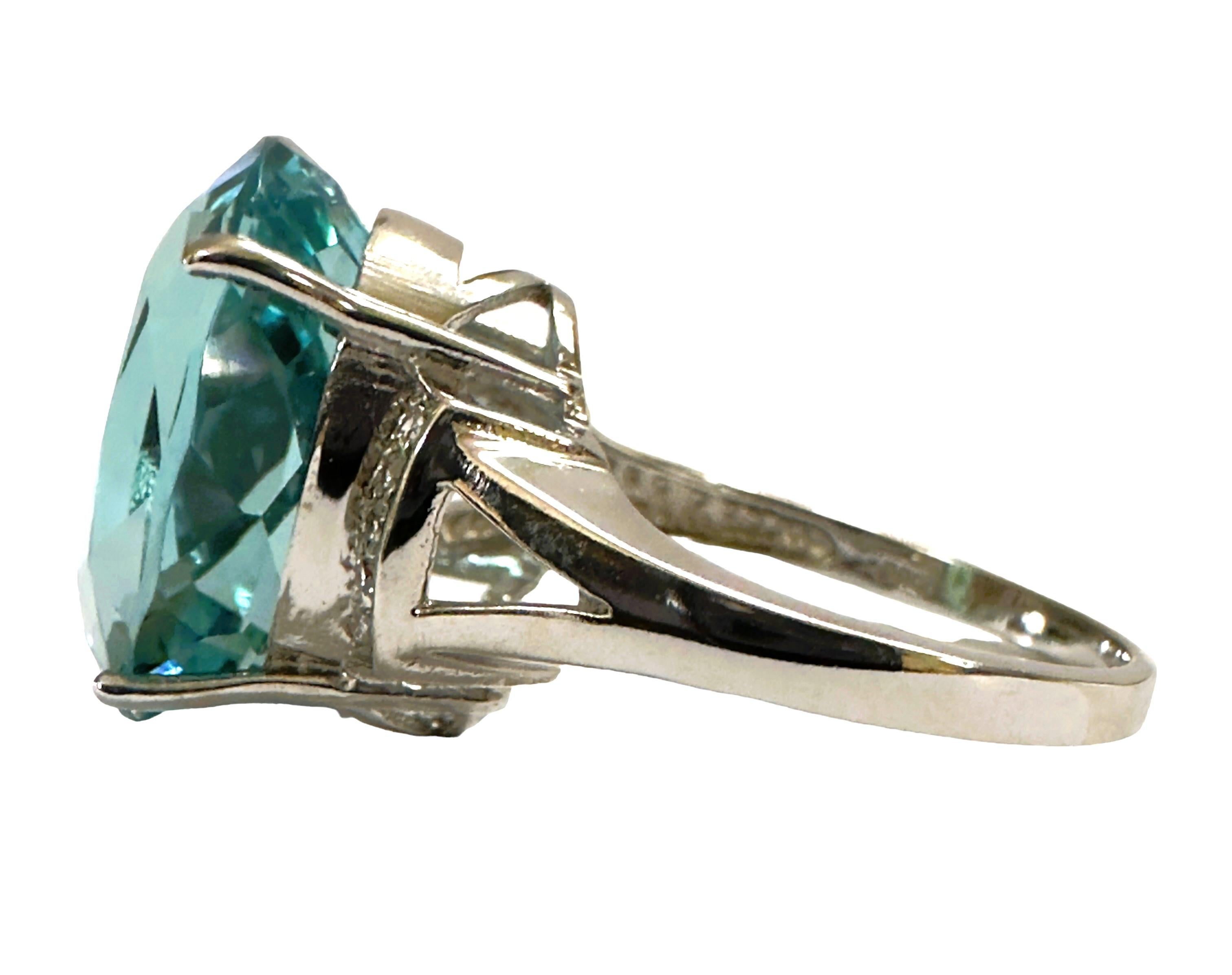 Art Deco New Santa Maria IF 12.45 Carat Aquamarine & Sapphire Sterling Ring