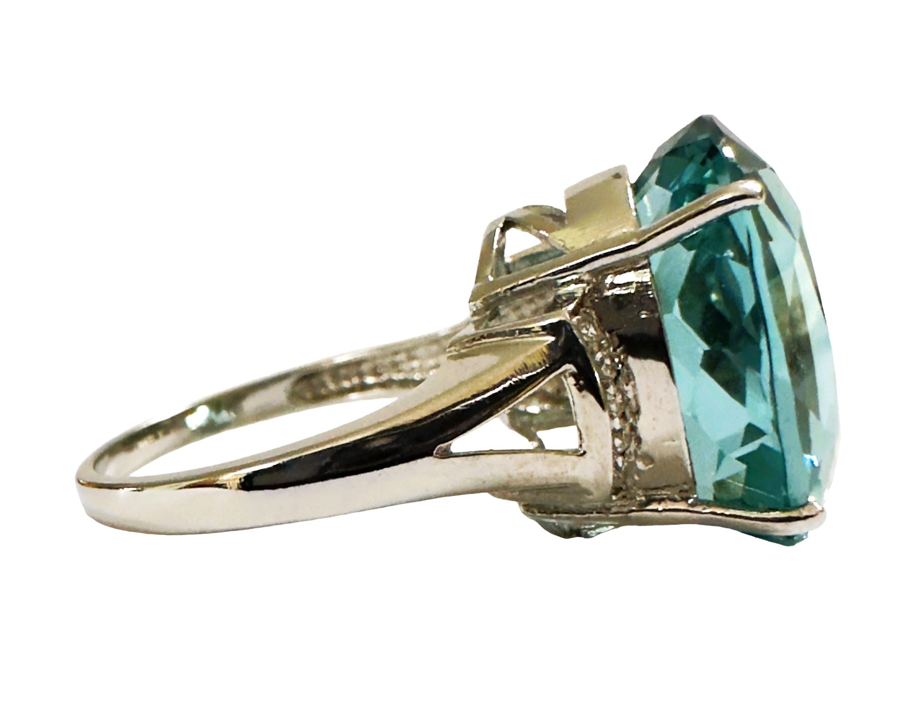 New Santa Maria IF 12.45 Carat Aquamarine & Sapphire Sterling Ring In New Condition In Eagan, MN