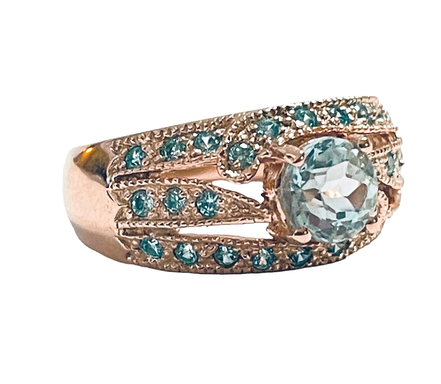 Women's New Santa Maria IF 1.2ct Aquamarine & Blue Sapphire Rgold Plated Sterling Ring