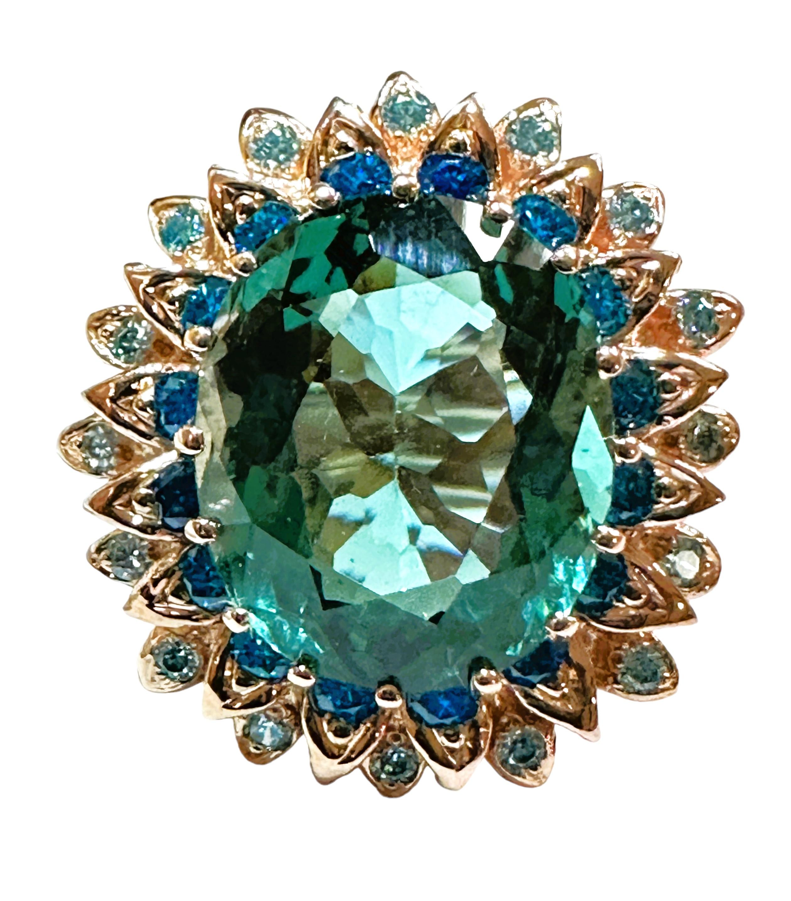 Women's New Santa Maria IF 13.09 Ct Blue Green Aquamarine & Blue Sapphire Sterling Ring