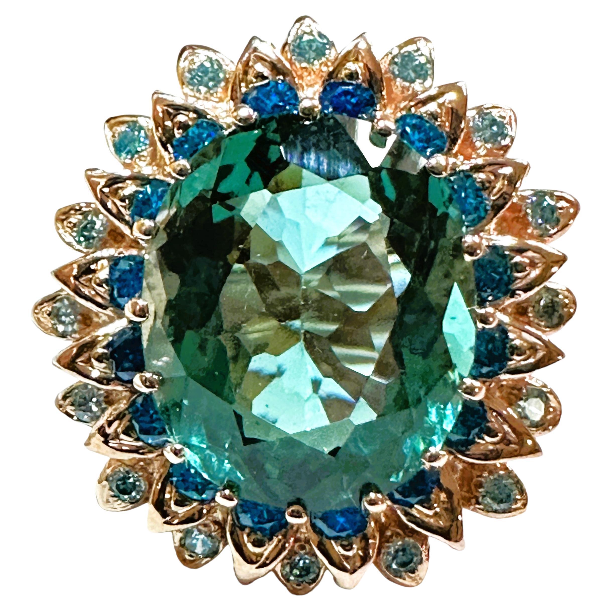 New Santa Maria IF 13.09 Ct Blue Green Aquamarine & Blue Sapphire Sterling Ring
