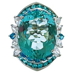 New Santa Maria IF 13.3 Ct Aquamarine 
Apatite 
White Sapphire Sterling Ring