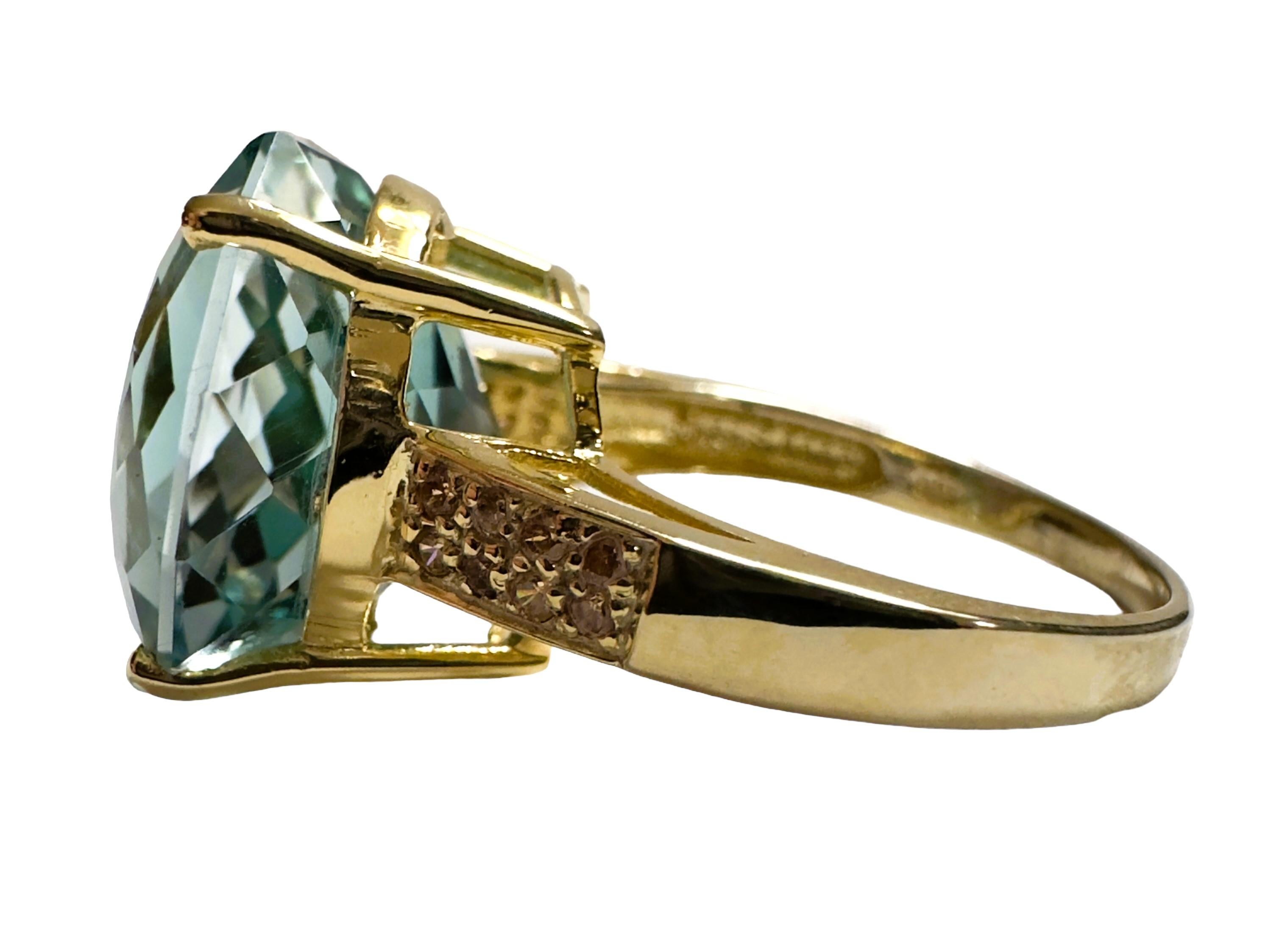 Art Deco New Santa Maria IF 13.30 Ct Aquamarine & Sapphire YGold Plated Sterling Ring 