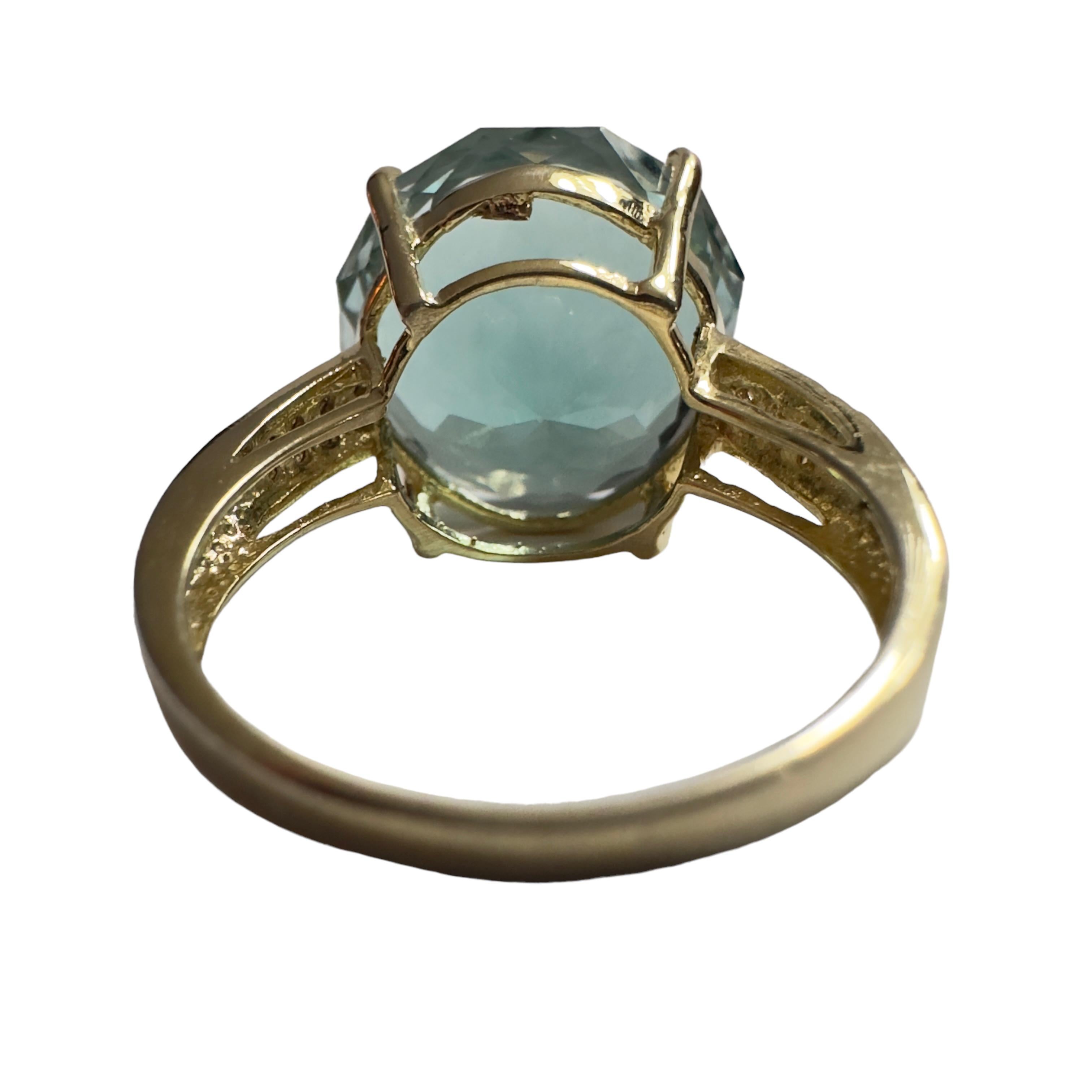 Round Cut New Santa Maria IF 13.30 Ct Aquamarine & Sapphire YGold Plated Sterling Ring 