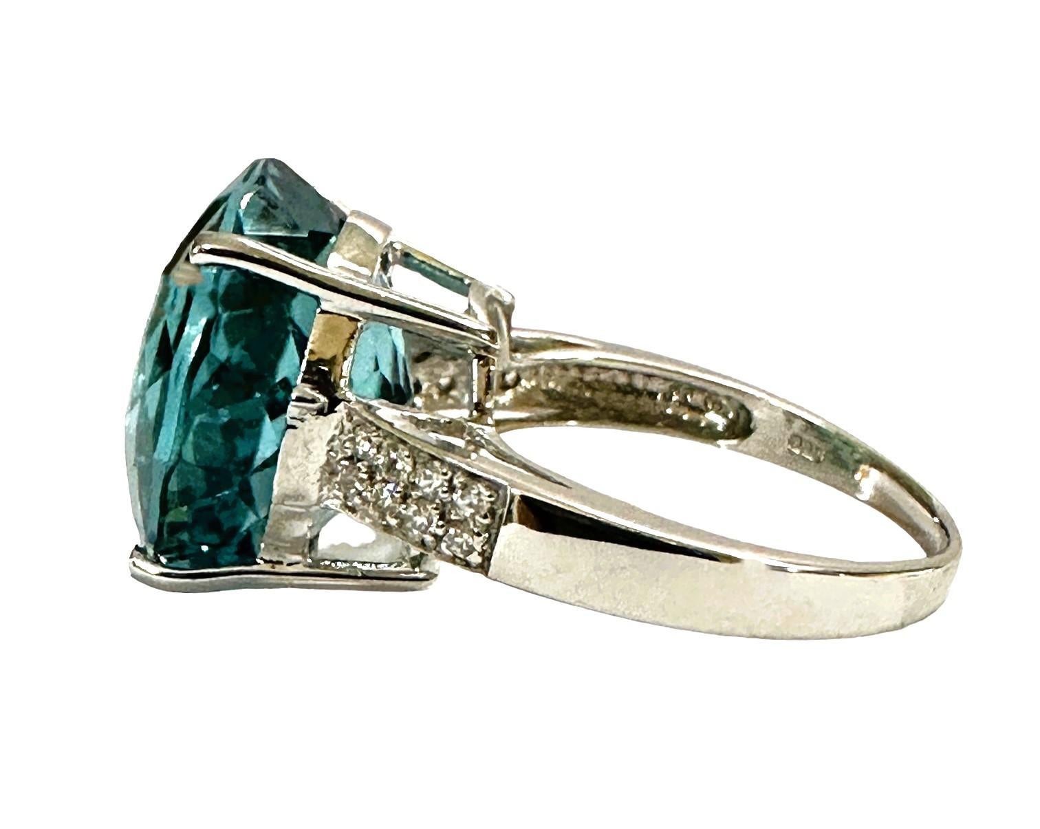 Art Deco New  Santa Maria IF 14 ct Aquamarine & Sapphire Sterling Ring