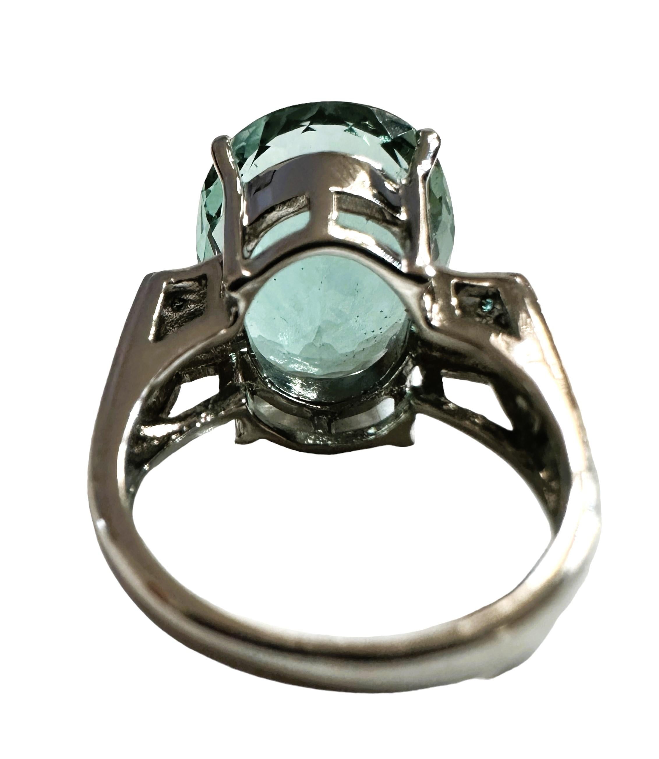 Art Deco New Santa Maria IF 14 Ct Aquamarine & Sapphire Sterling Ring 