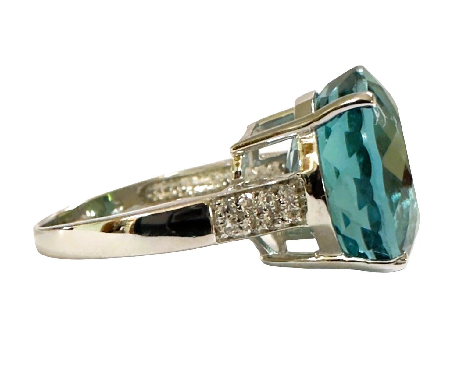 New  Santa Maria IF 14 ct Aquamarine & Sapphire Sterling Ring In New Condition In Eagan, MN