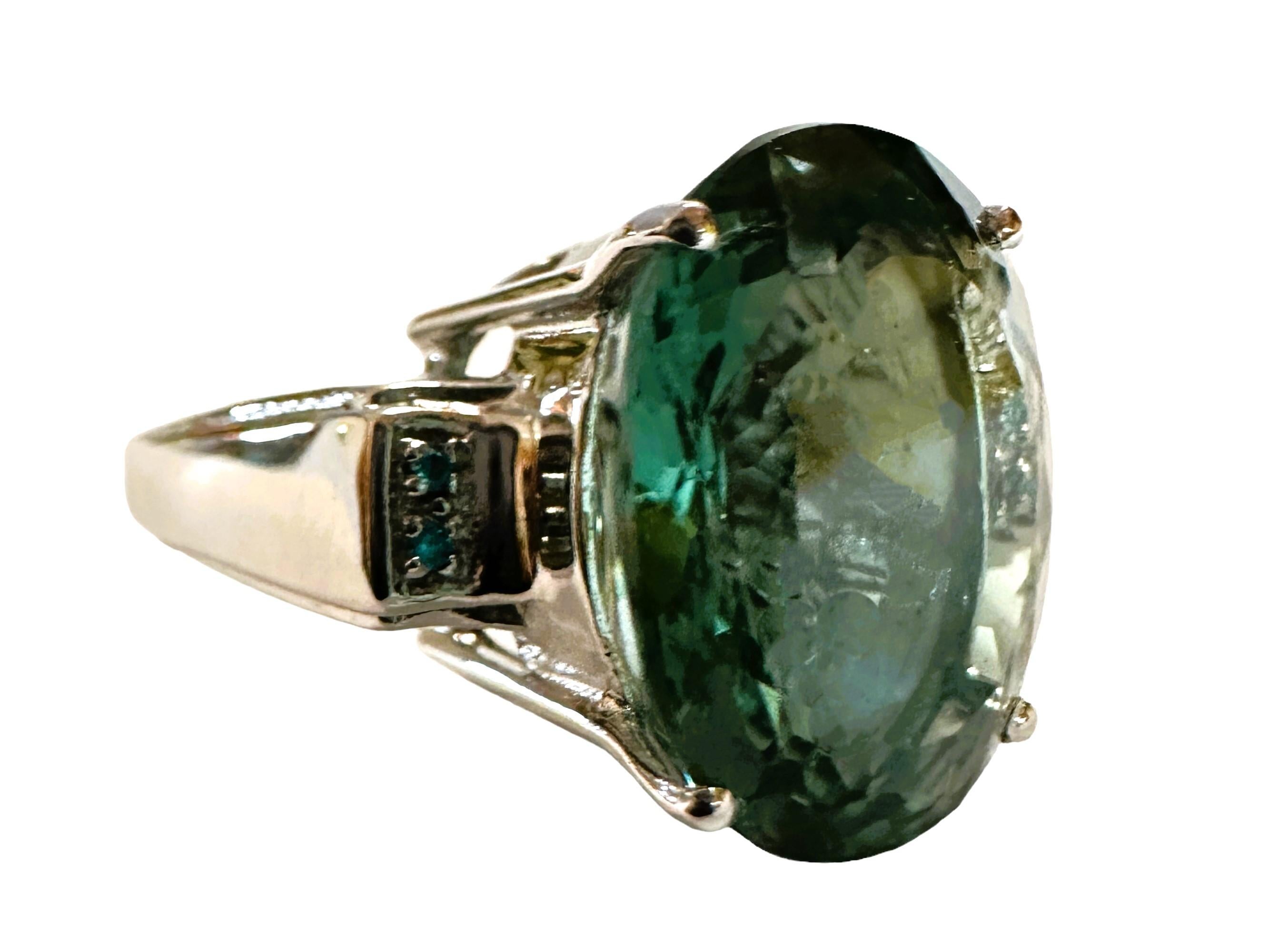 New Santa Maria IF 14 Ct Aquamarine & Sapphire Sterling Ring  In New Condition In Eagan, MN