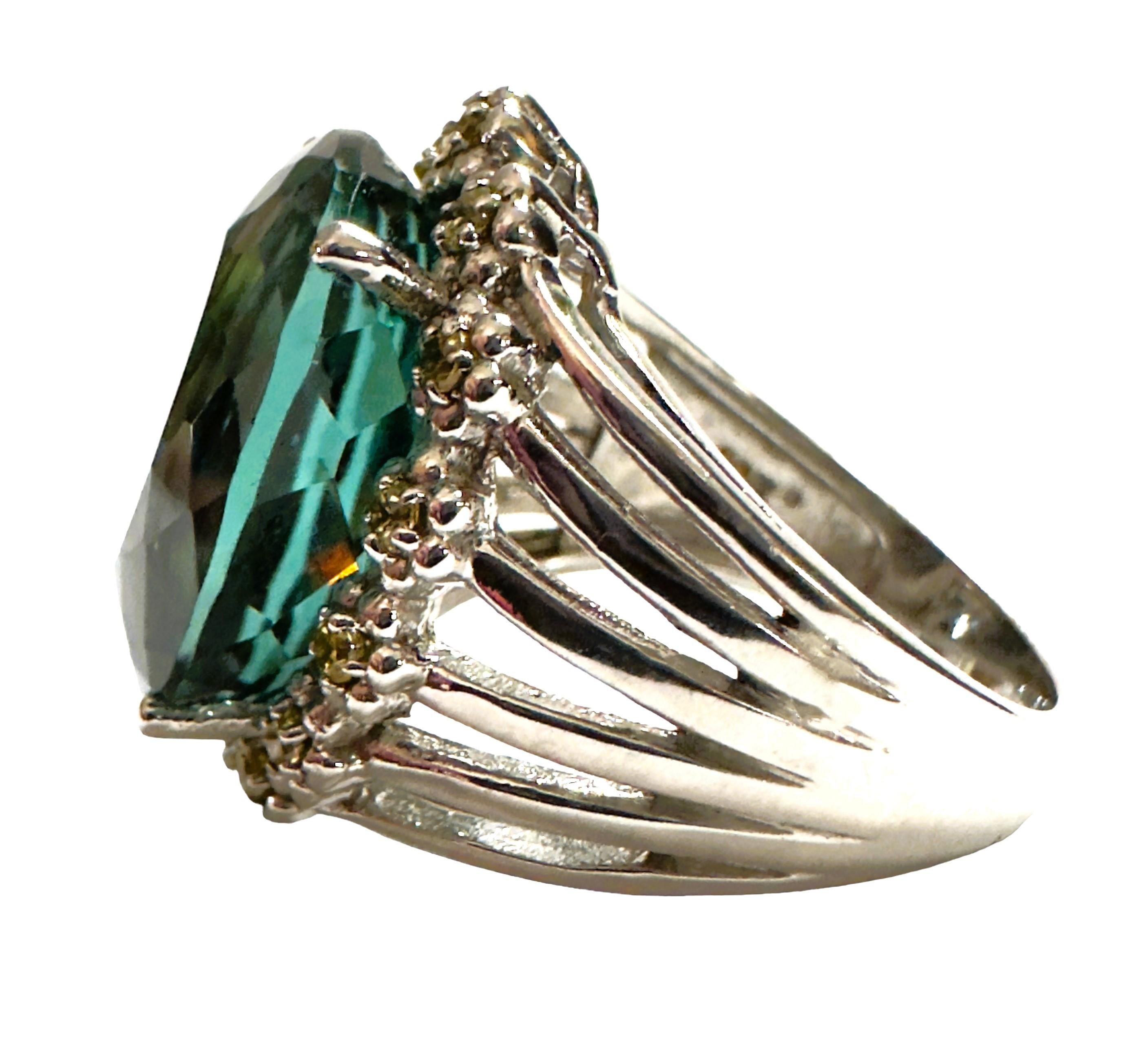 Art Deco New Santa Maria IF 14.6 Ct Aquamarine & Sapphire Sterling Ring 