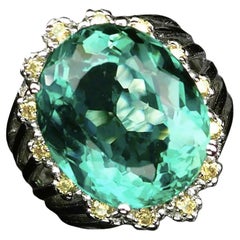 New Santa Maria IF 14.6 Ct Aquamarine & Sapphire Sterling Ring 