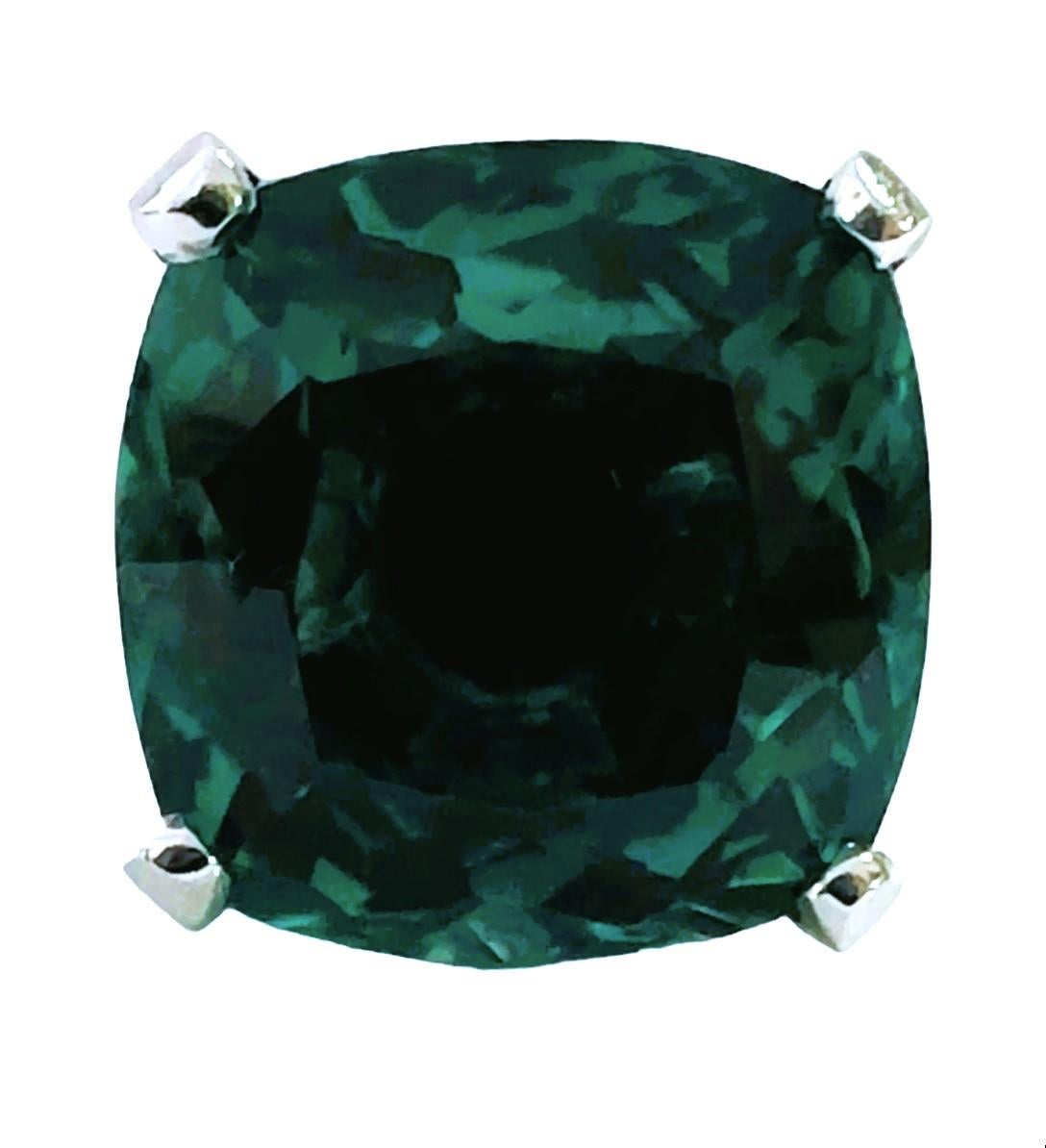 Art Deco New Santa Maria IF 14.80 Ct Greenish Aquamarine & White Sapphire Sterling Ring