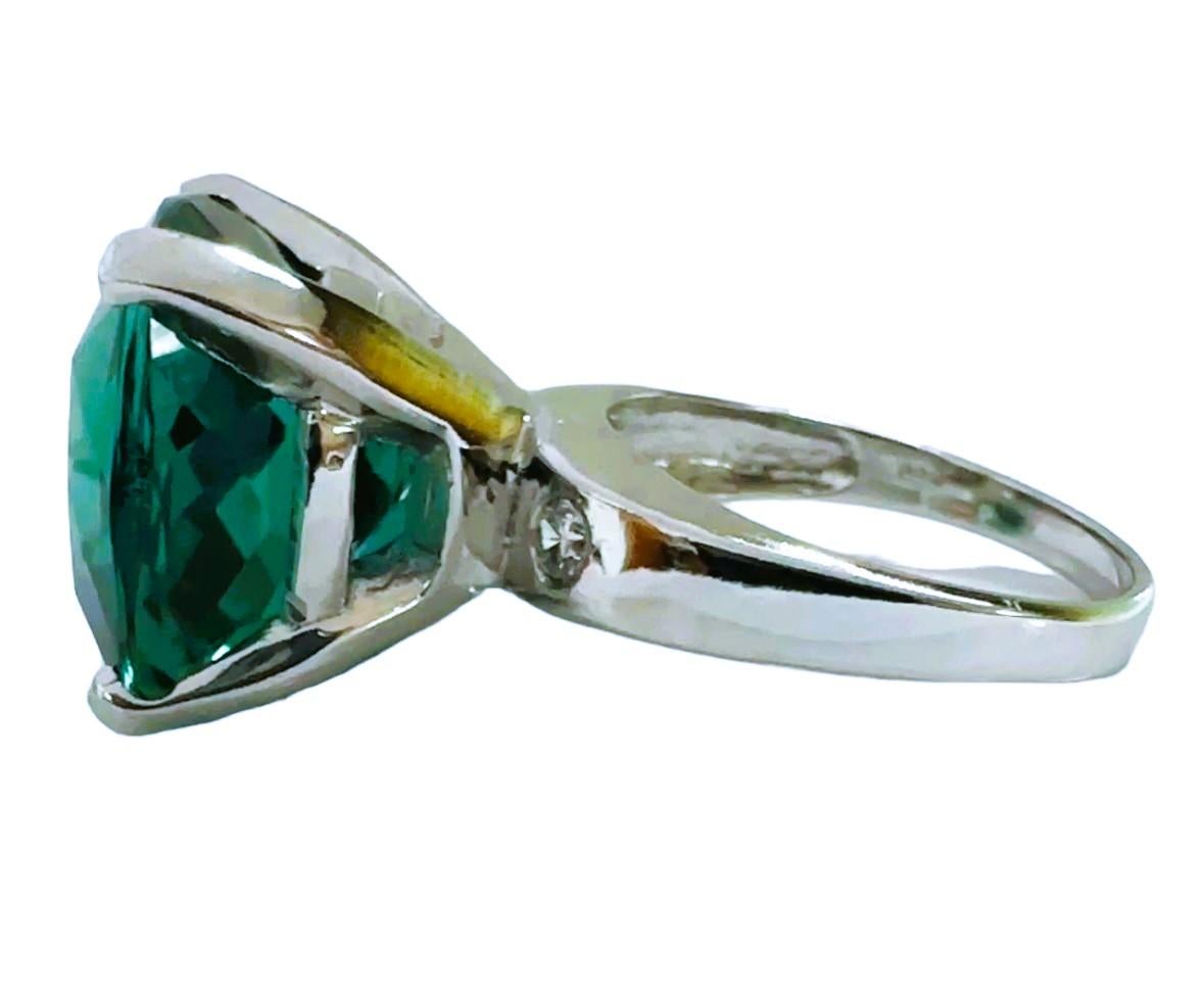 Cushion Cut New Santa Maria IF 14.80 Ct Greenish Aquamarine & White Sapphire Sterling Ring