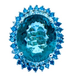 New Santa Maria IF 15 Ct Aquamarine & Sapphire & Apatite Sterling Ring