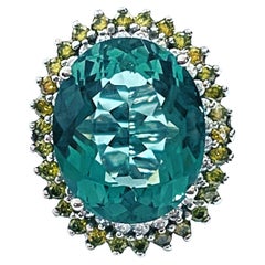 New Santa Maria IF 15.20 Carat Aquamarine & Peridot Sterling Ring