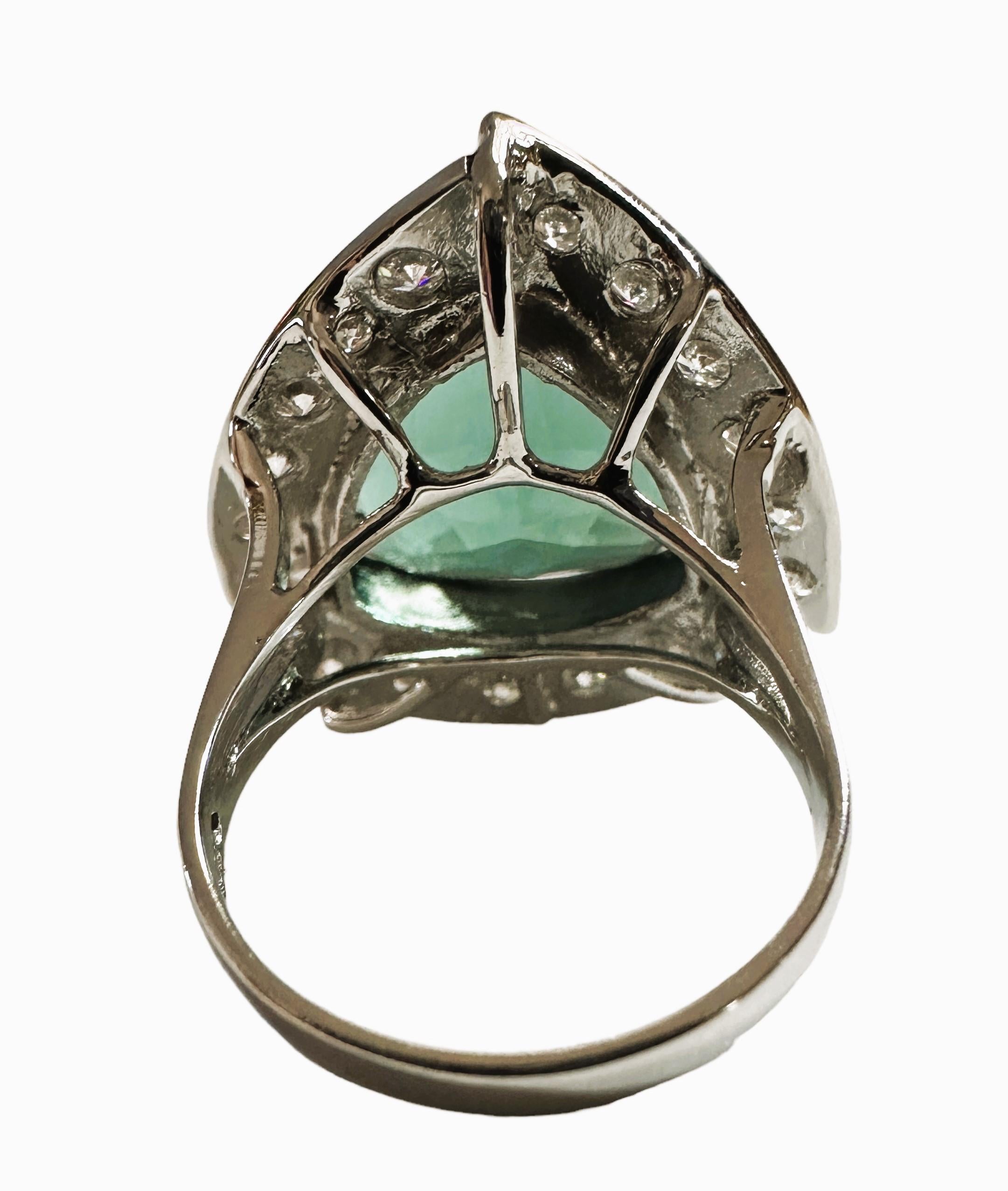 Art Deco New Santa Maria IF 15.3 Ct Trilliant Aquamarine & Sapphire Sterling Ring 