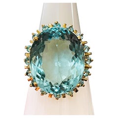 New Santa Maria IF 15.4ct Aquamarine & Sapphire YGold Plated Sterling Ring