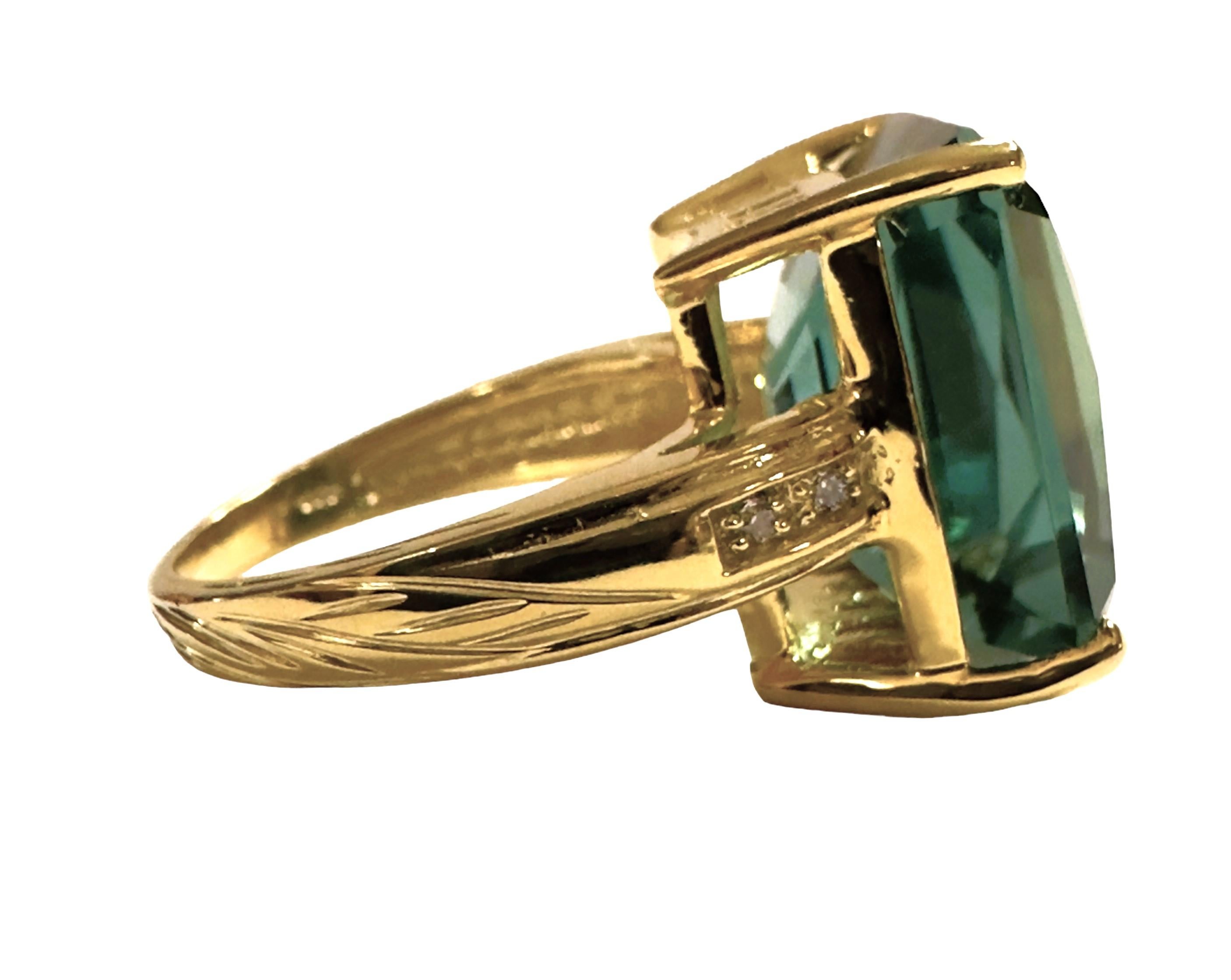 New Santa Maria IF 15.5 Ct Aquamarine & Sapphire YGold Plated Sterling Ring  In New Condition In Eagan, MN
