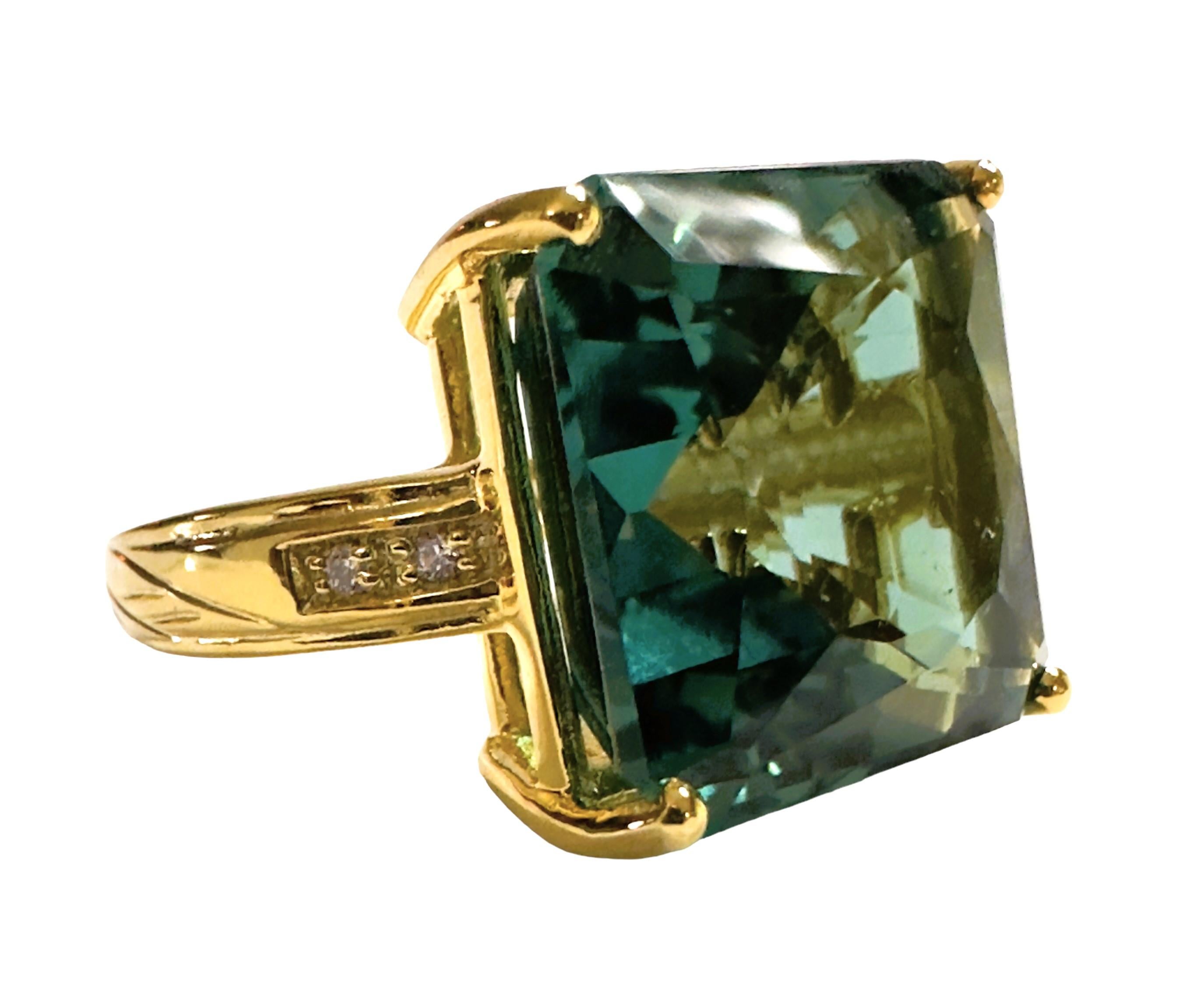 Women's New Santa Maria IF 15.5 Ct Aquamarine & Sapphire YGold Plated Sterling Ring 
