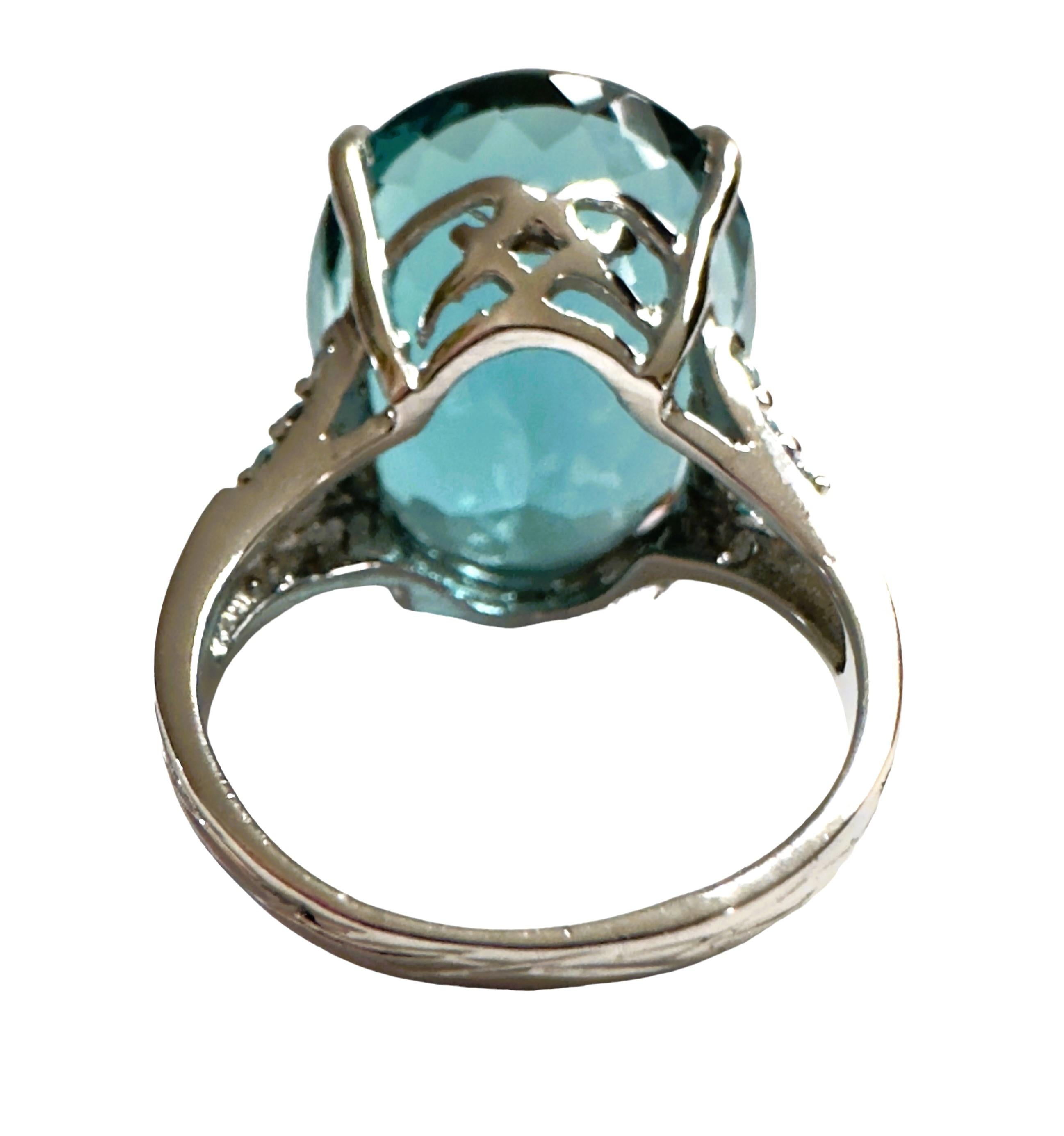 Art Deco New Santa Maria IF 16 Ct Aquamarine & Blue Apatite Sterling Ring 